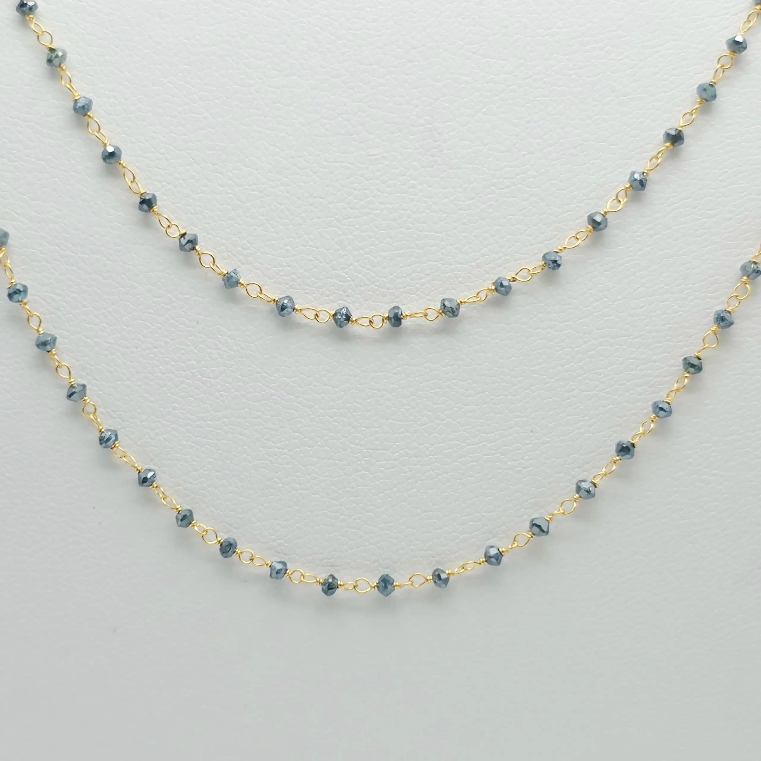 7.00 Cts Blue Diamond Beads Rosary necklace