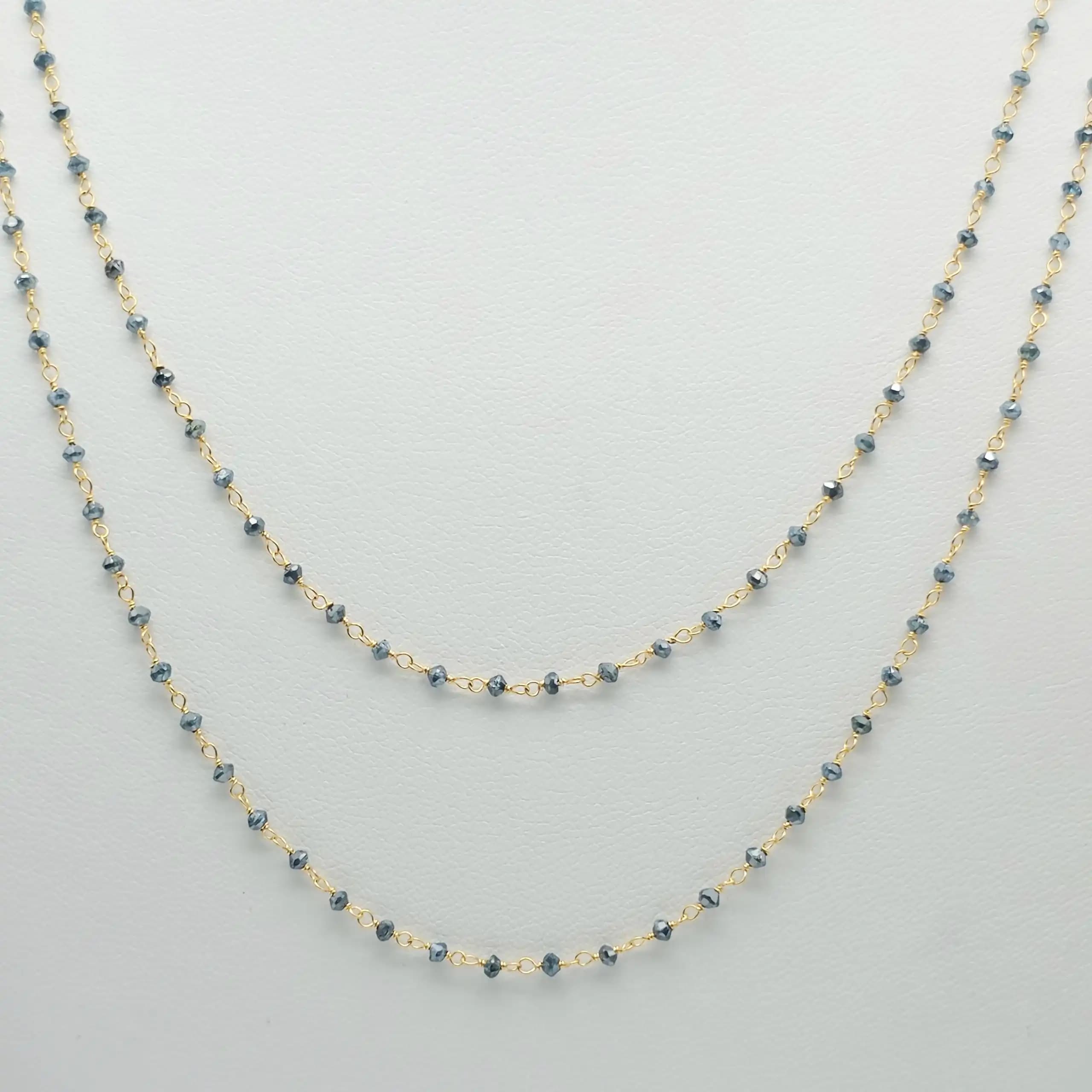 7.00 Cts Blue Diamond Beads Rosary necklace