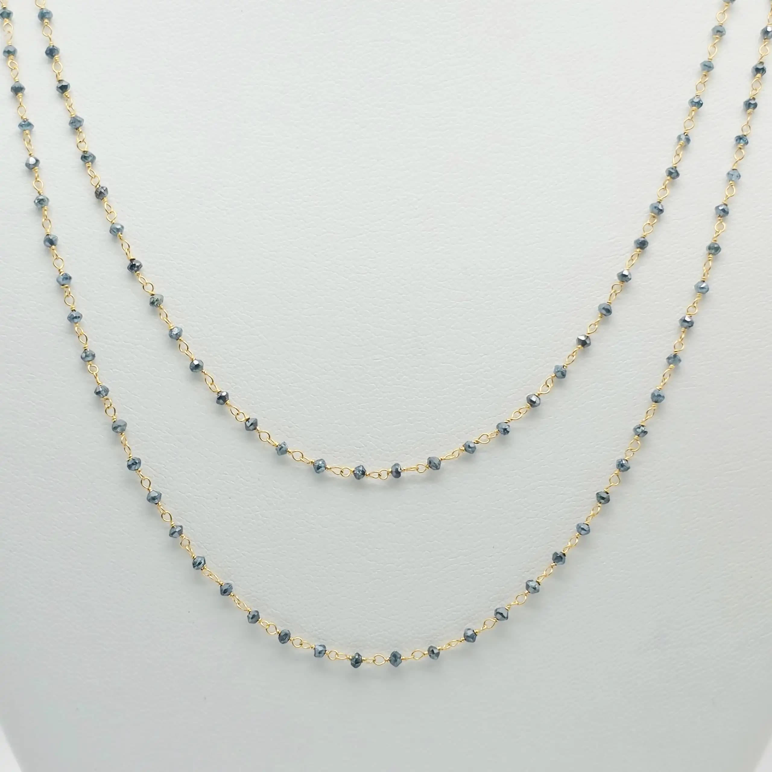 7.00 Cts Blue Diamond Beads Rosary necklace
