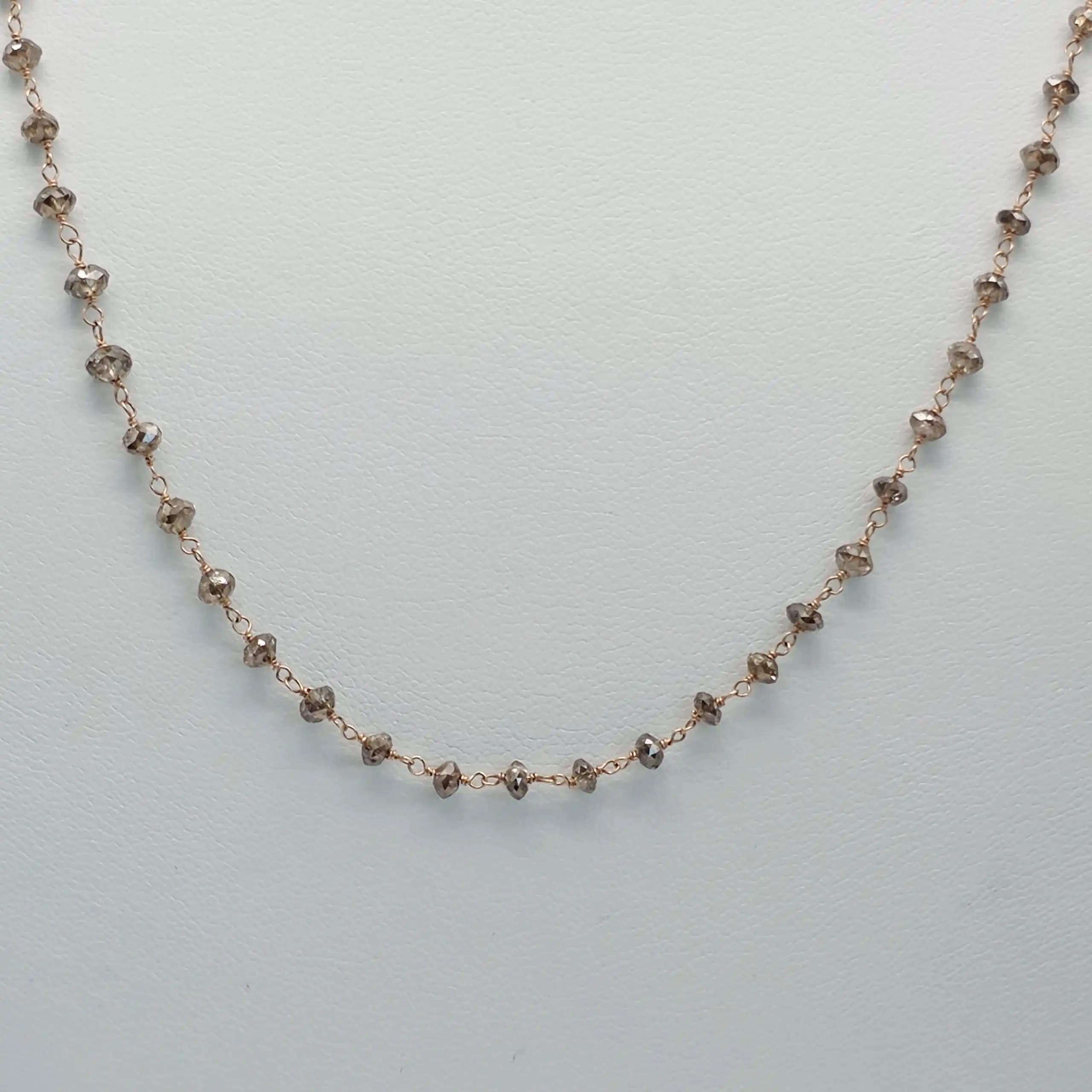 11.00 cts Chamapagne Color Diamond Beads Rosary Necklace