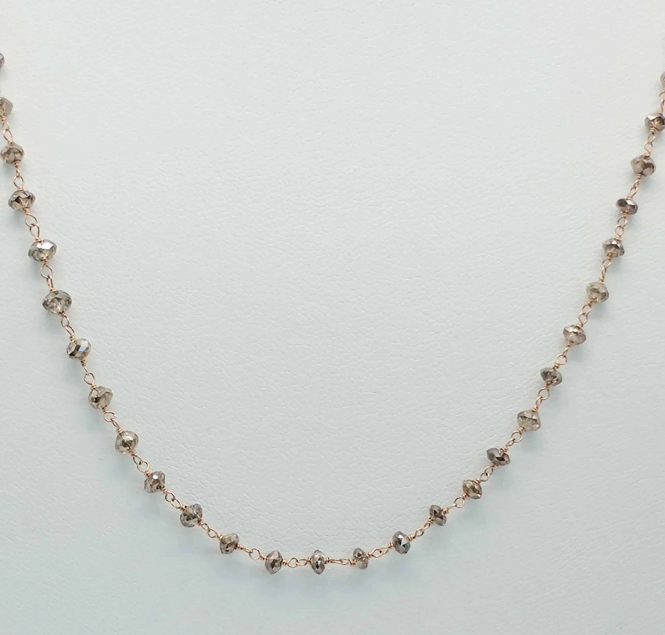 11.00 cts Chamapagne Color Diamond Beads Rosary Necklace