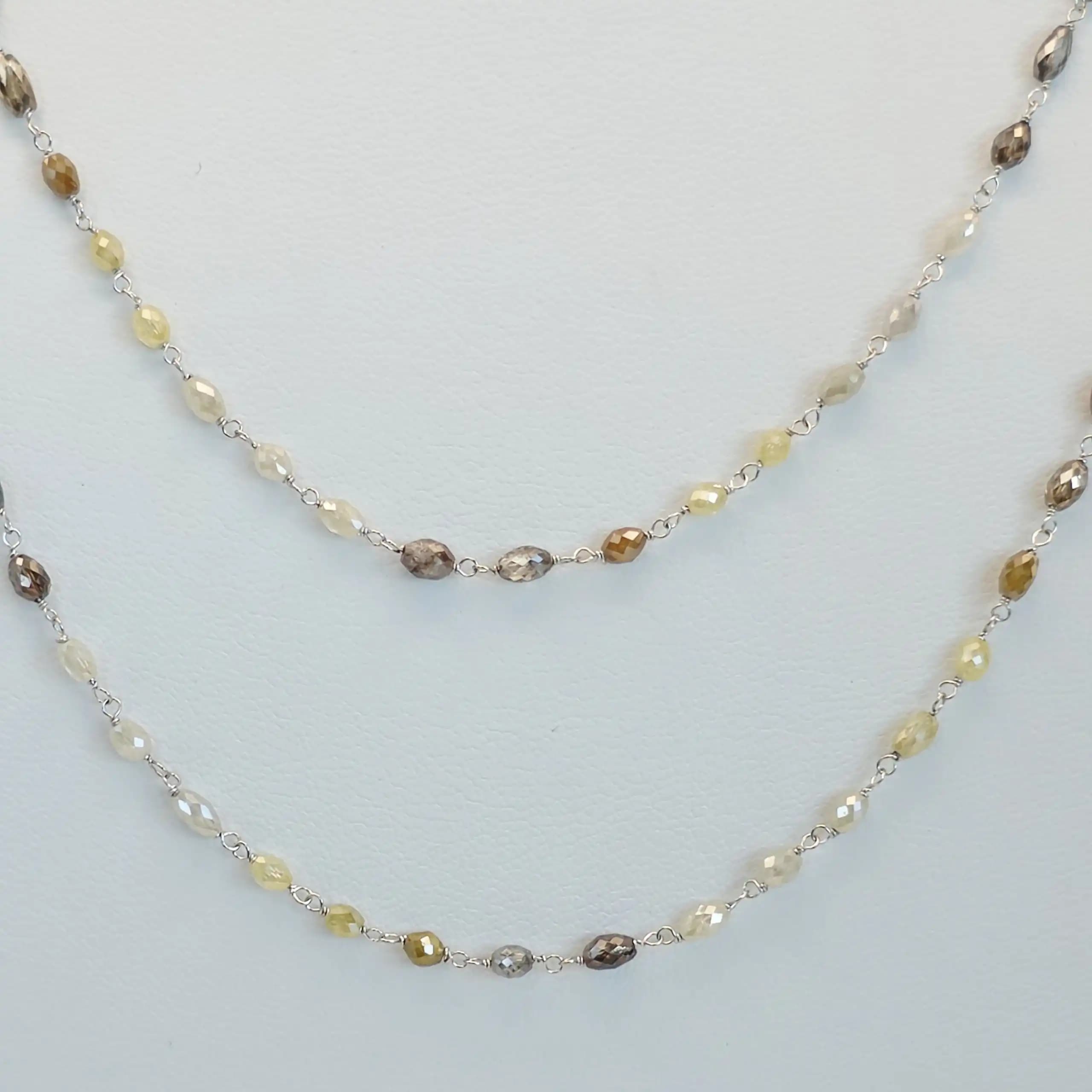 23.10 cts faceted natural fancy colour diamond marquise bead long necklace in 14K white gold