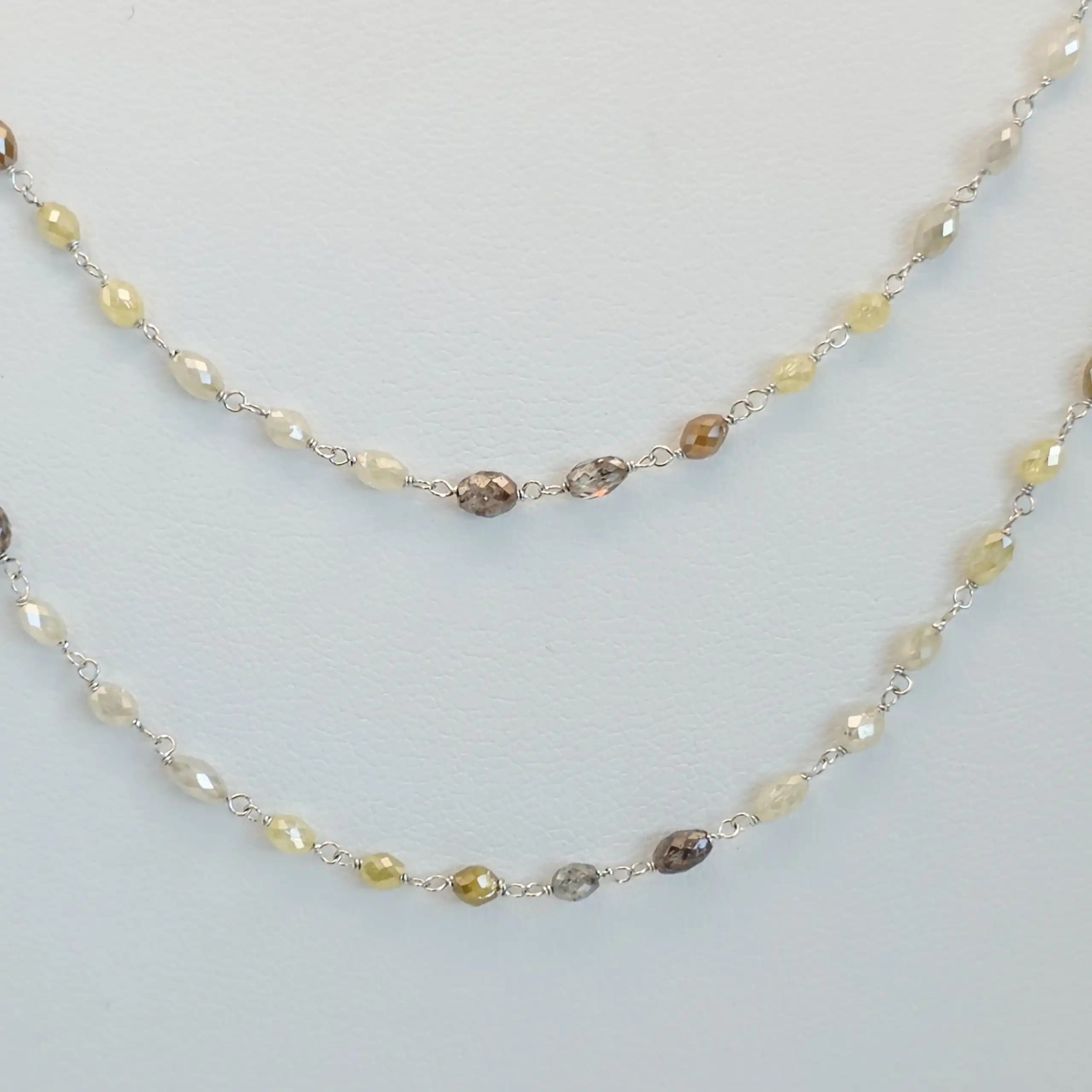 23.10 cts faceted natural fancy colour diamond marquise bead long necklace in 14K white gold