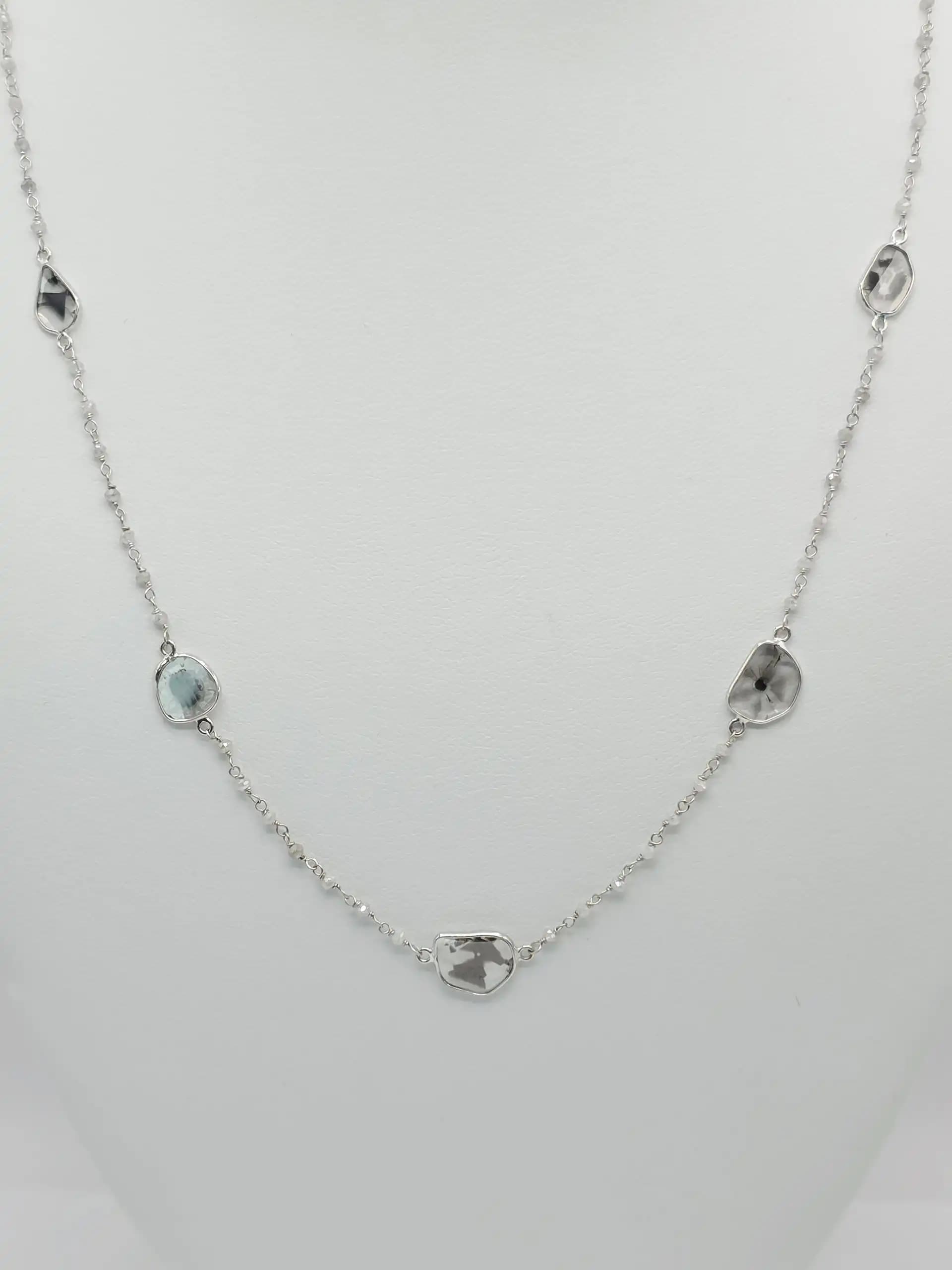 5.00 Cts White Diamond Beads and Diamond slice Necklace