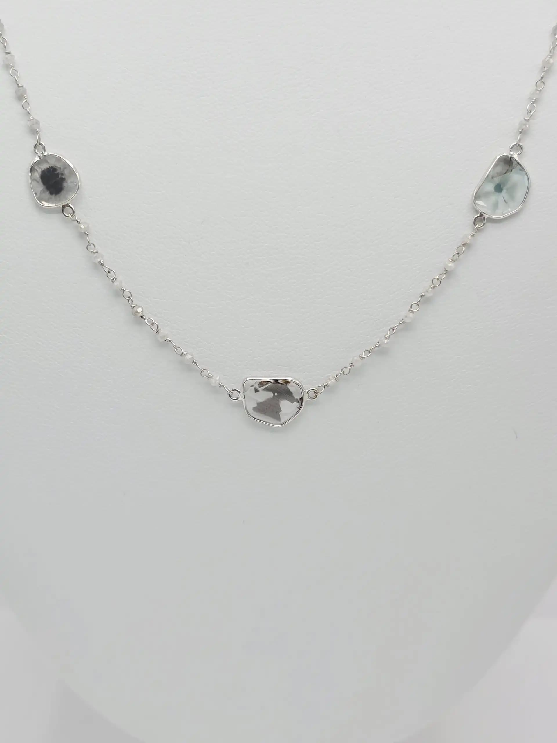 5.00 Cts White Diamond Beads and Diamond slice Necklace