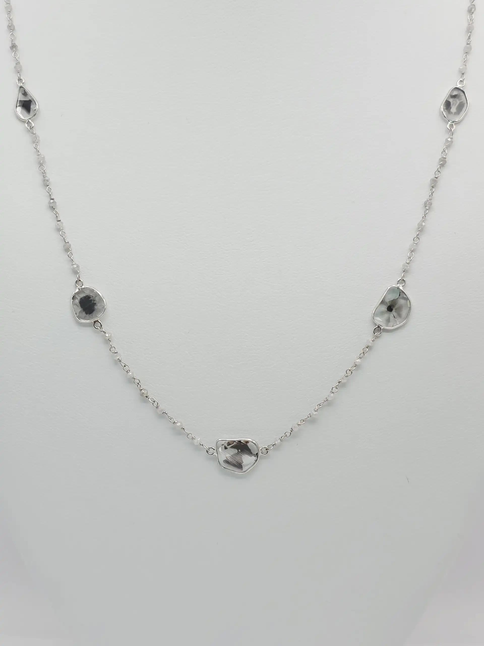 5.00 Cts White Diamond Beads and Diamond slice Necklace