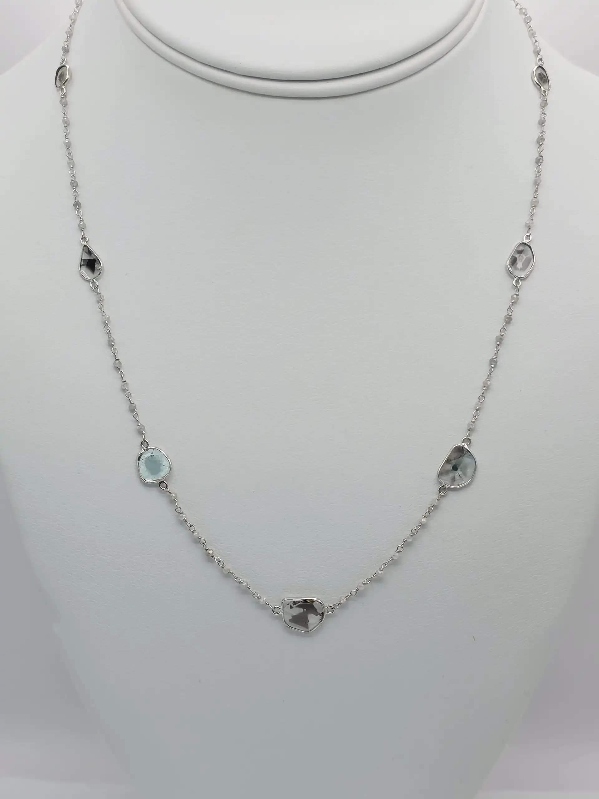 5.00 Cts White Diamond Beads and Diamond slice Necklace