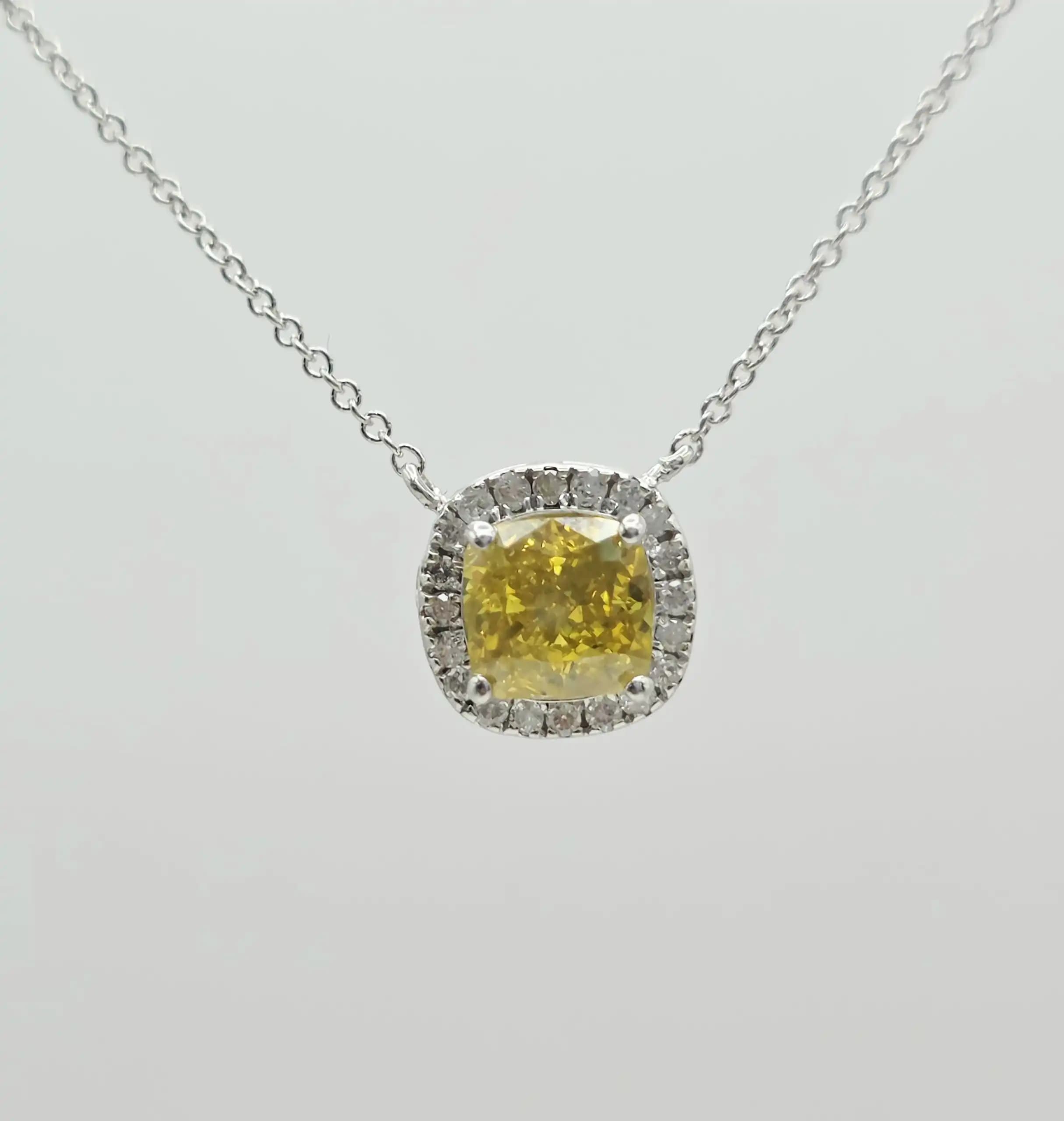 Cushion Yellow Diamond Pendent necklace
