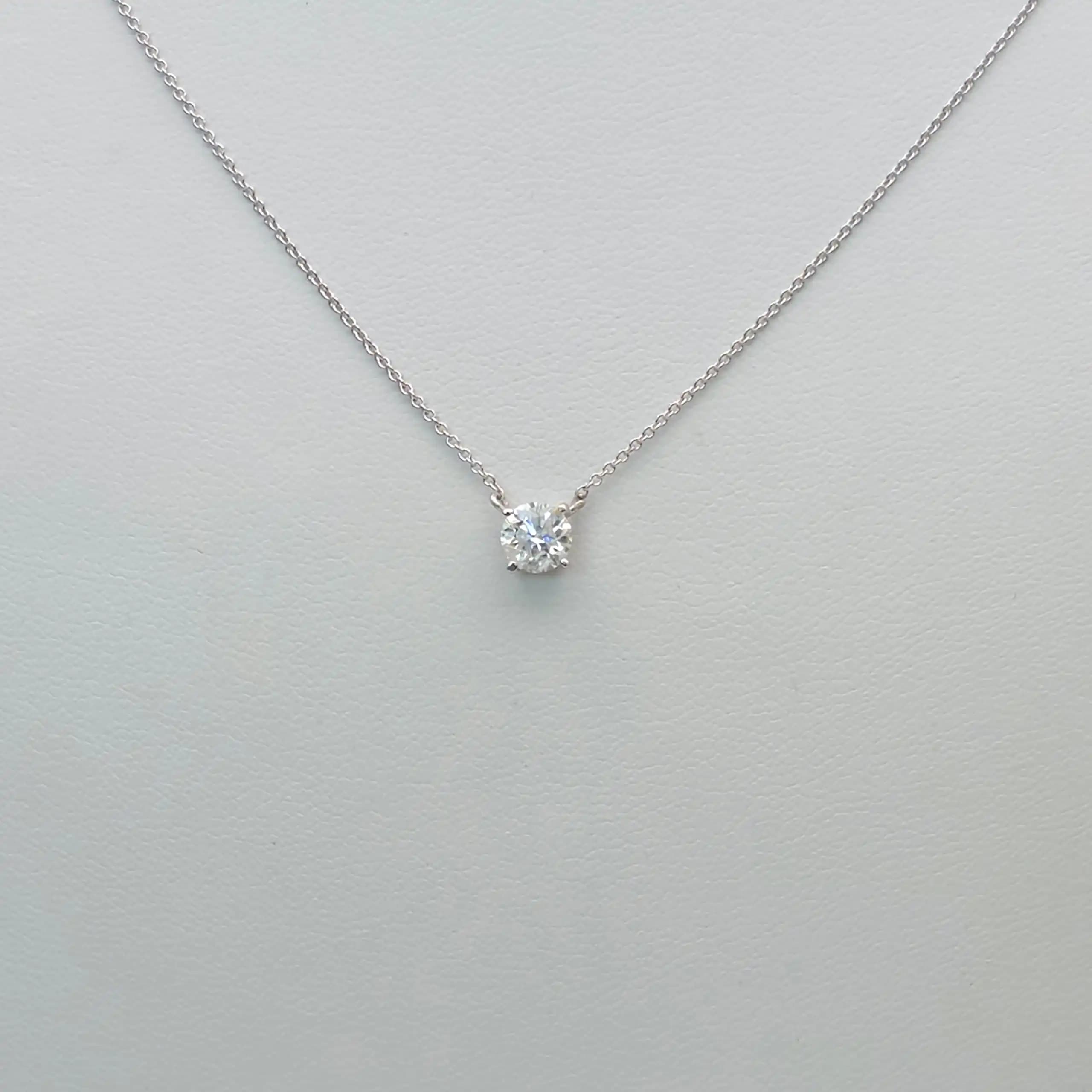 0.51 cts round natural diamond floating solitaire necklace in 14K white gold