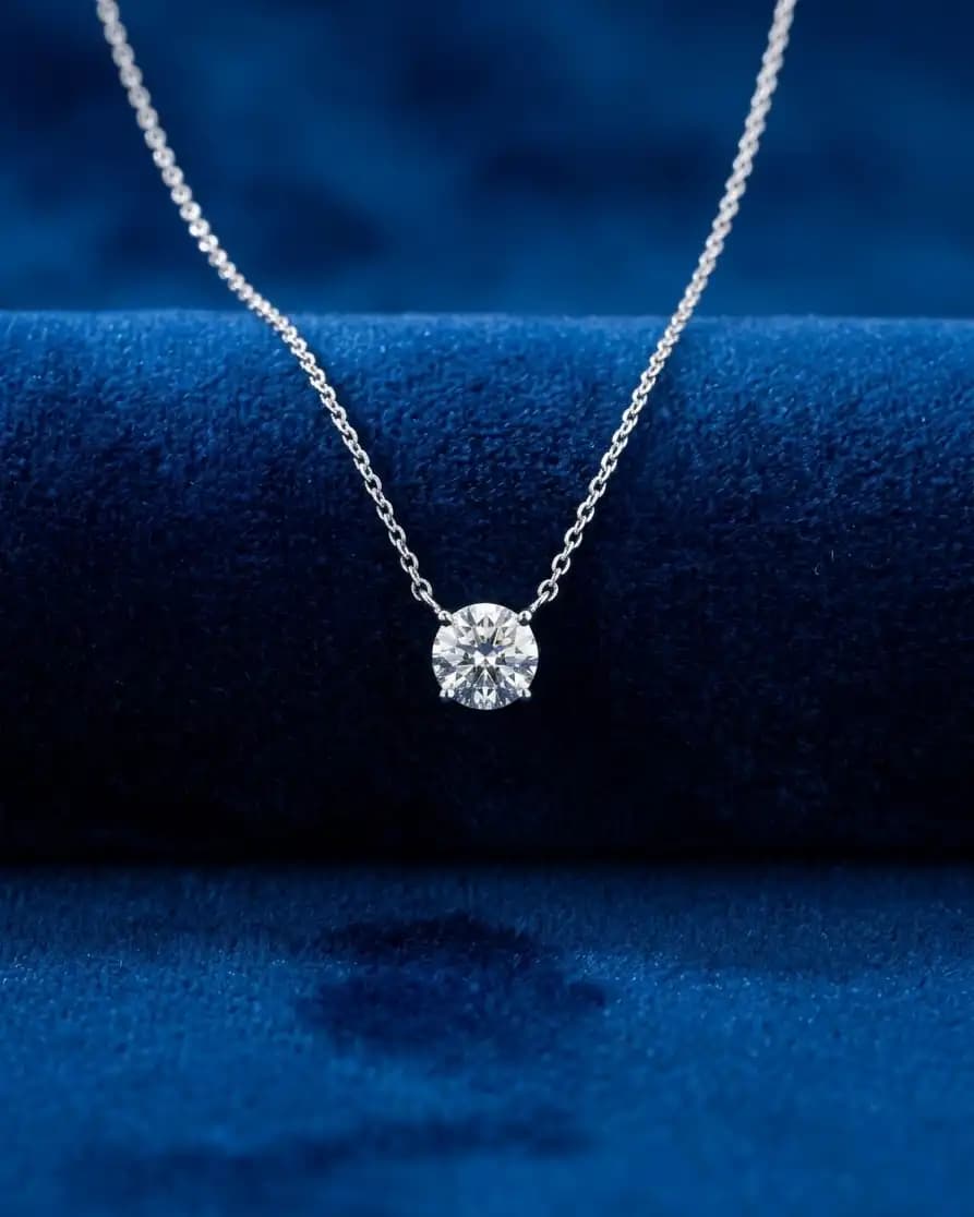 0.51 cts round natural diamond floating solitaire necklace in 14K white gold