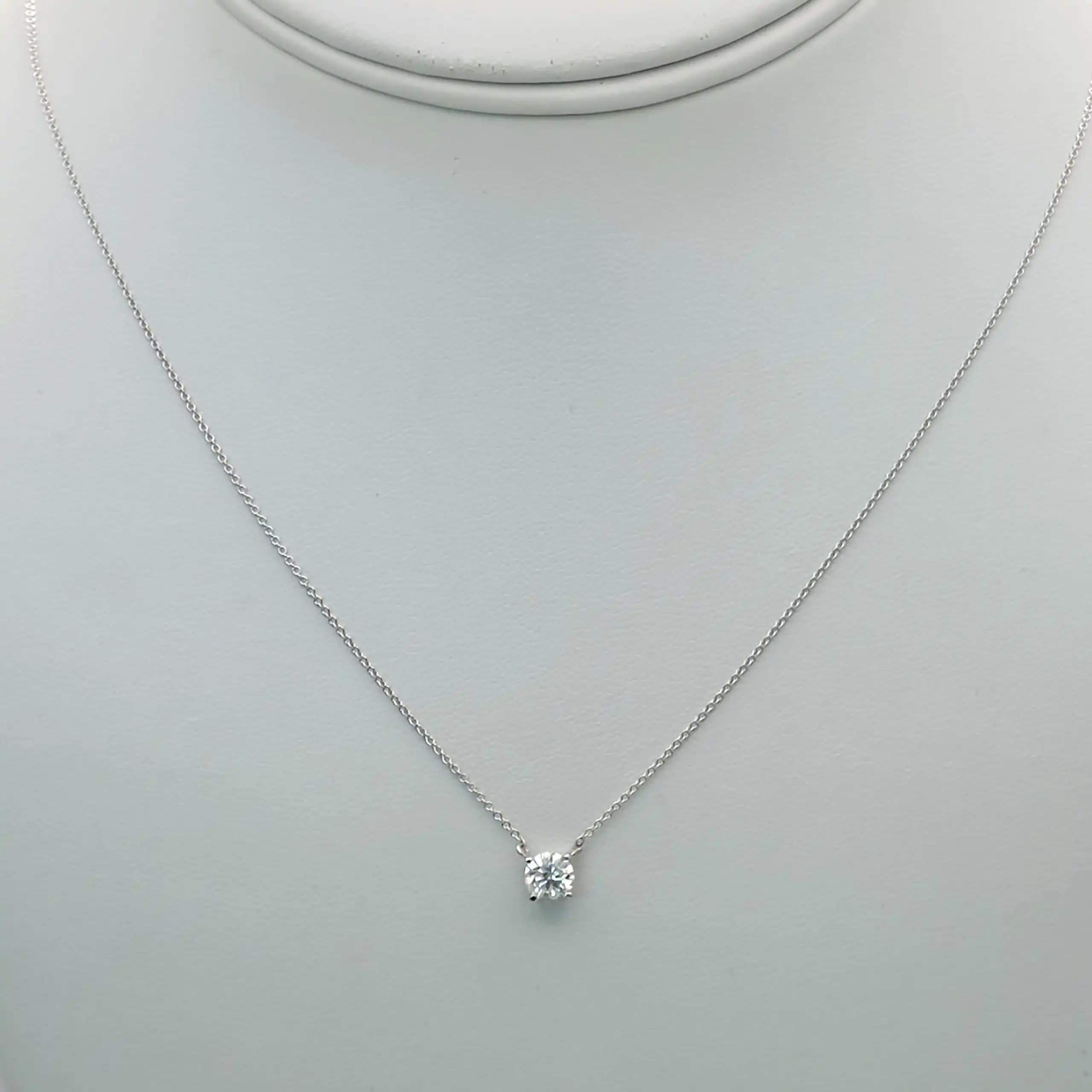 0.51 cts round natural diamond floating solitaire necklace in 14K white gold