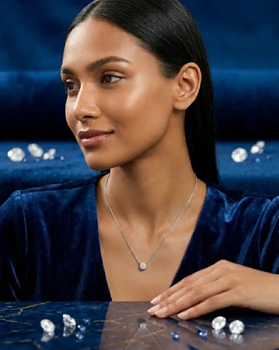 0.51 cts round natural diamond floating solitaire necklace in 14K white gold