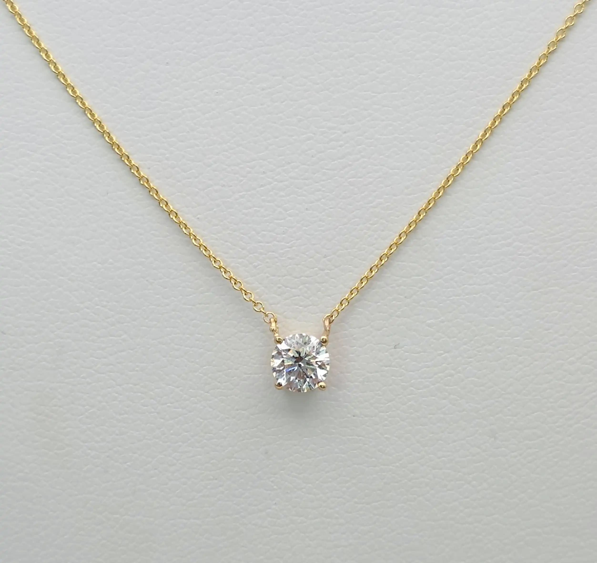 0.51 cts round natural diamond floating solitaire necklace in 14K yellow gold