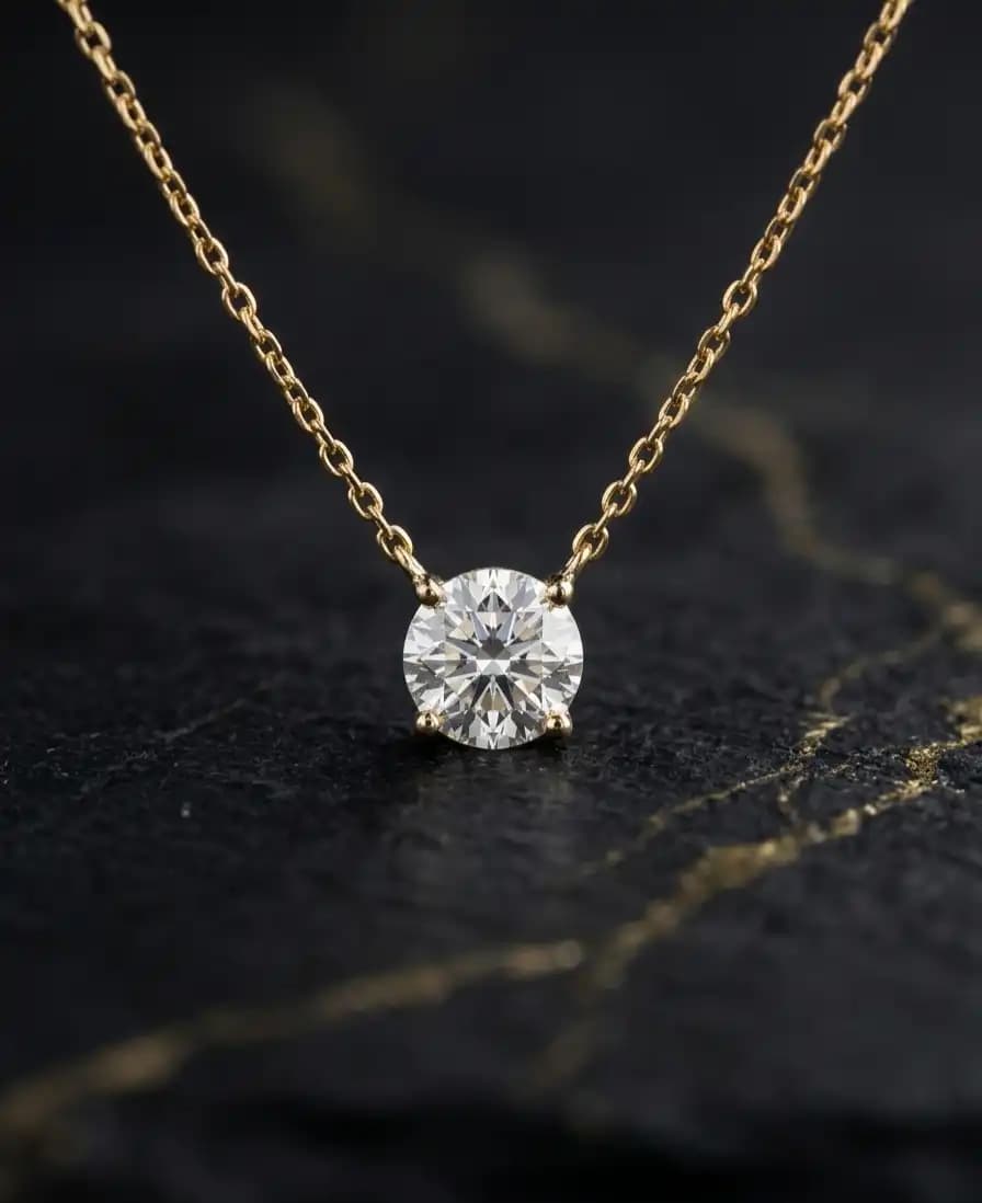0.51 cts round natural diamond floating solitaire necklace in 14K yellow gold