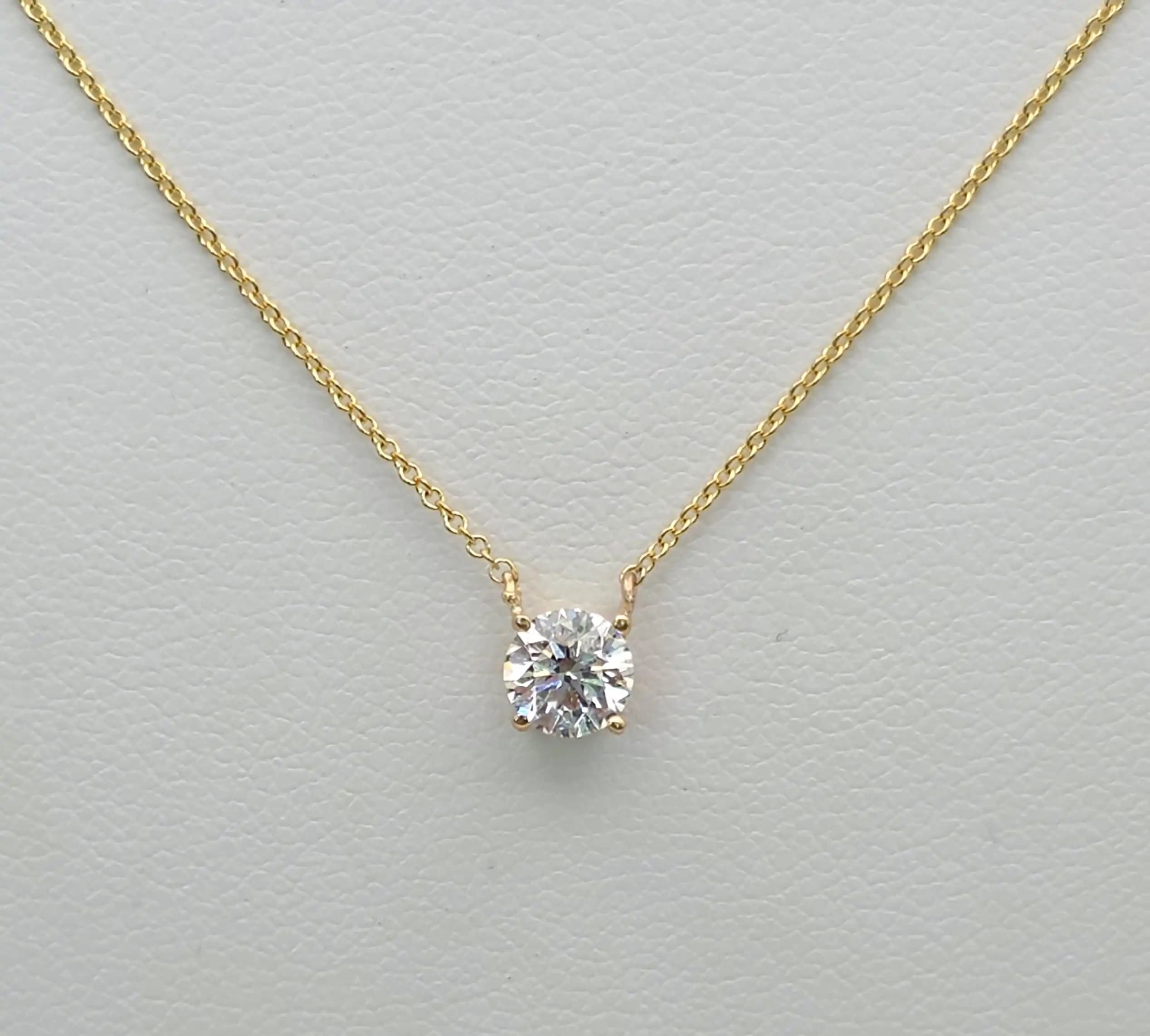 0.51 cts round natural diamond floating solitaire necklace in 14K yellow gold