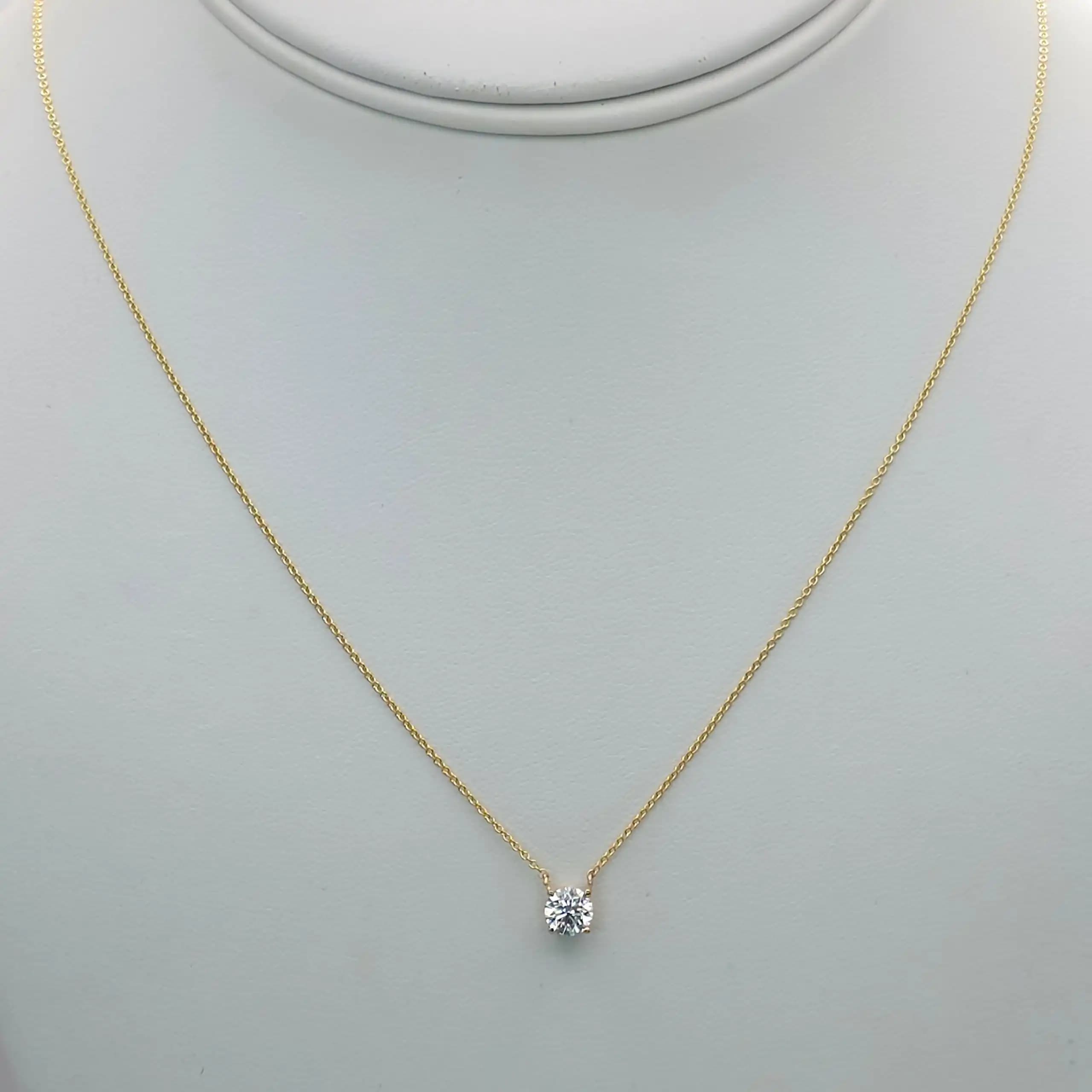0.51 cts round natural diamond floating solitaire necklace in 14K yellow gold