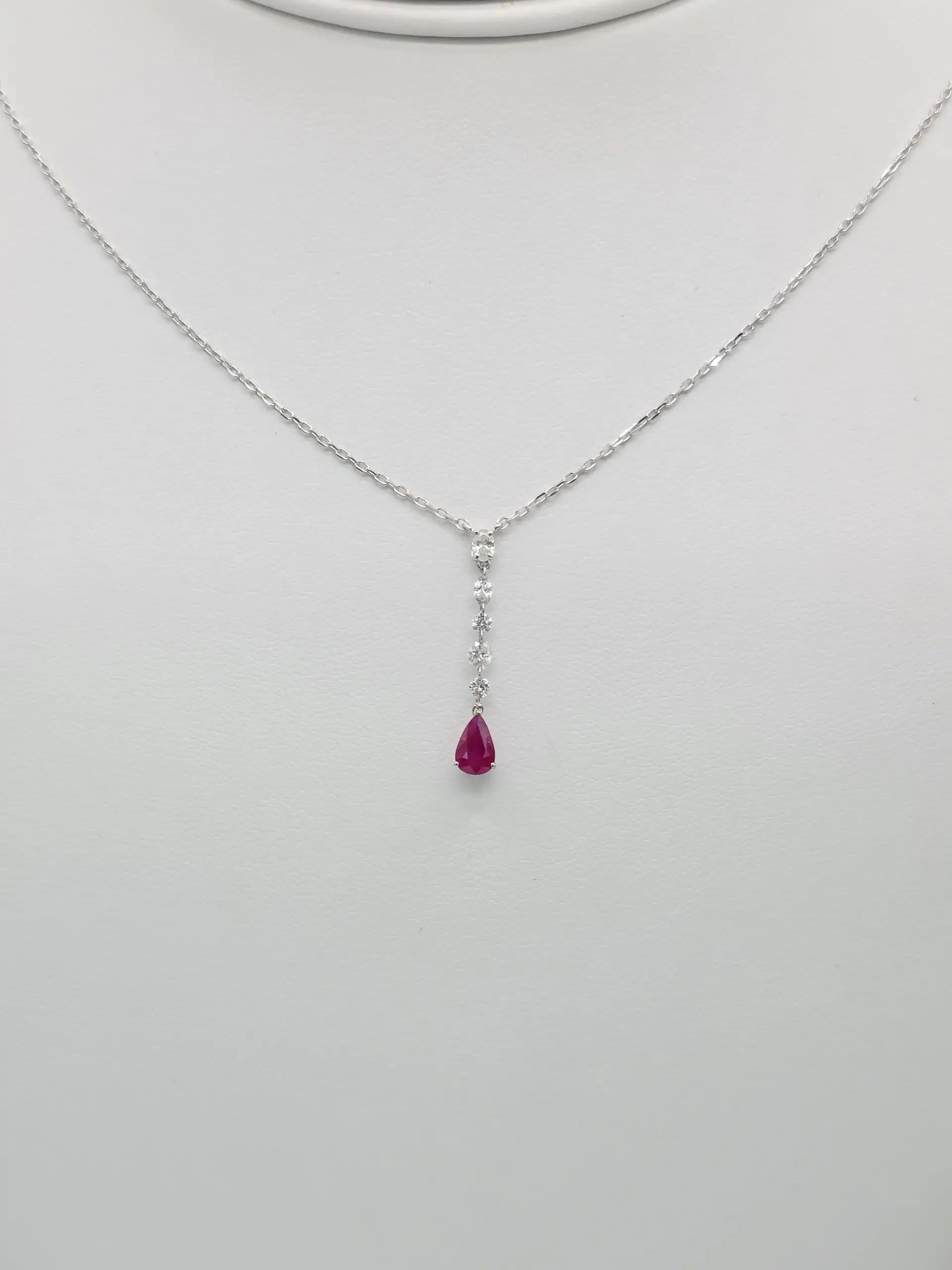 Diamond and Pear Ruby Drop Necklace
