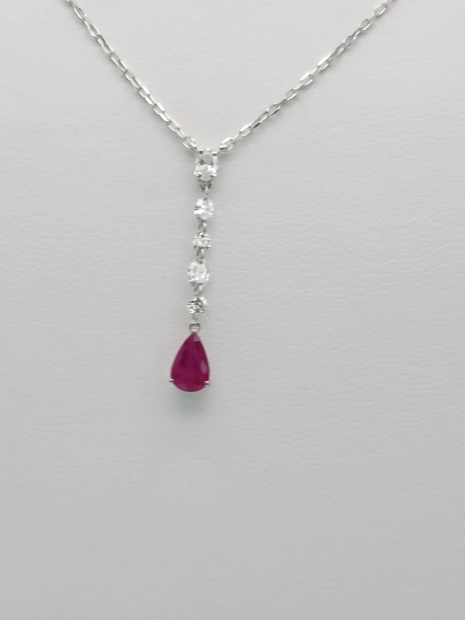 Diamond and Pear Ruby Drop Necklace