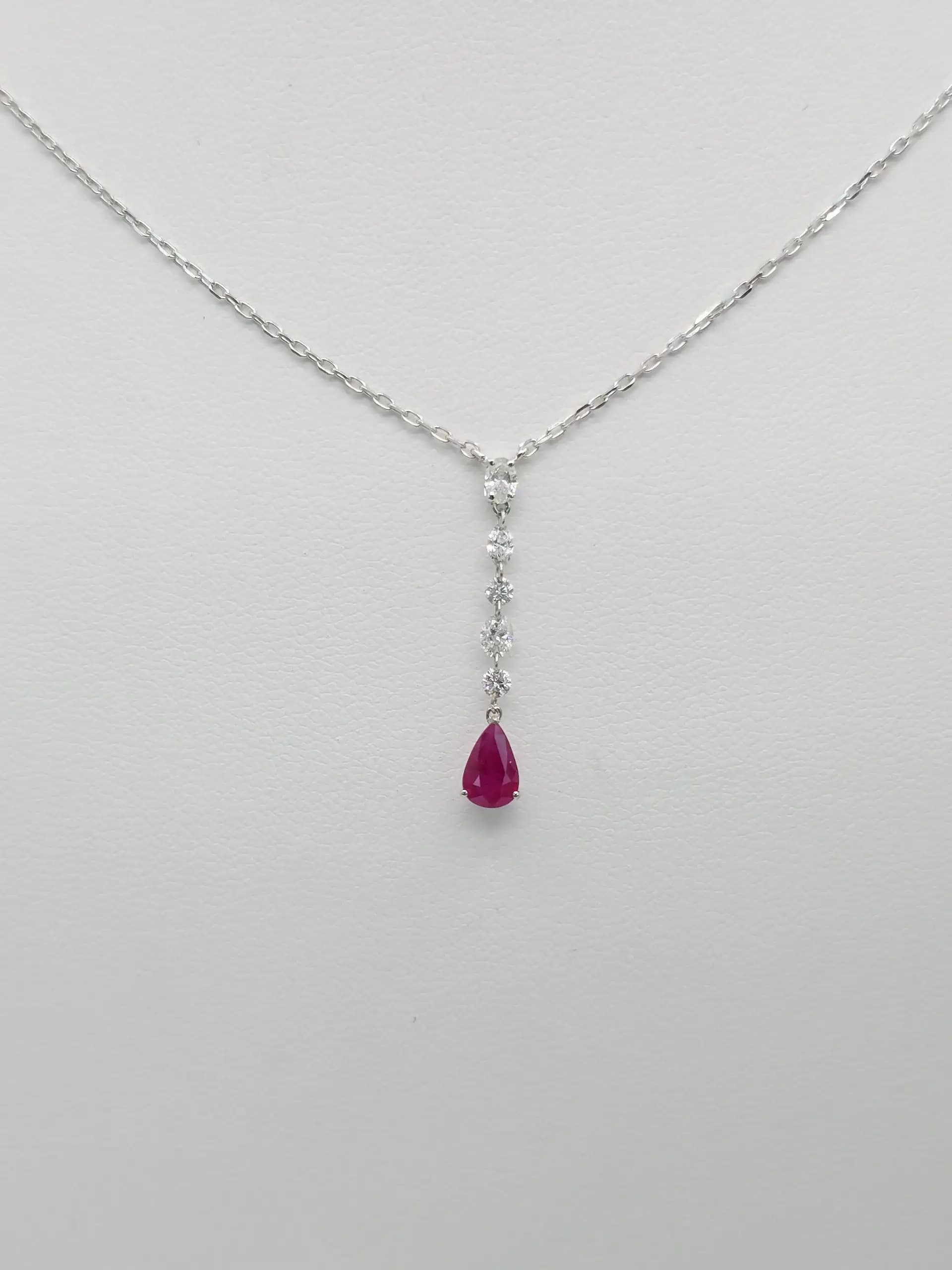 Diamond and Pear Ruby Drop Necklace