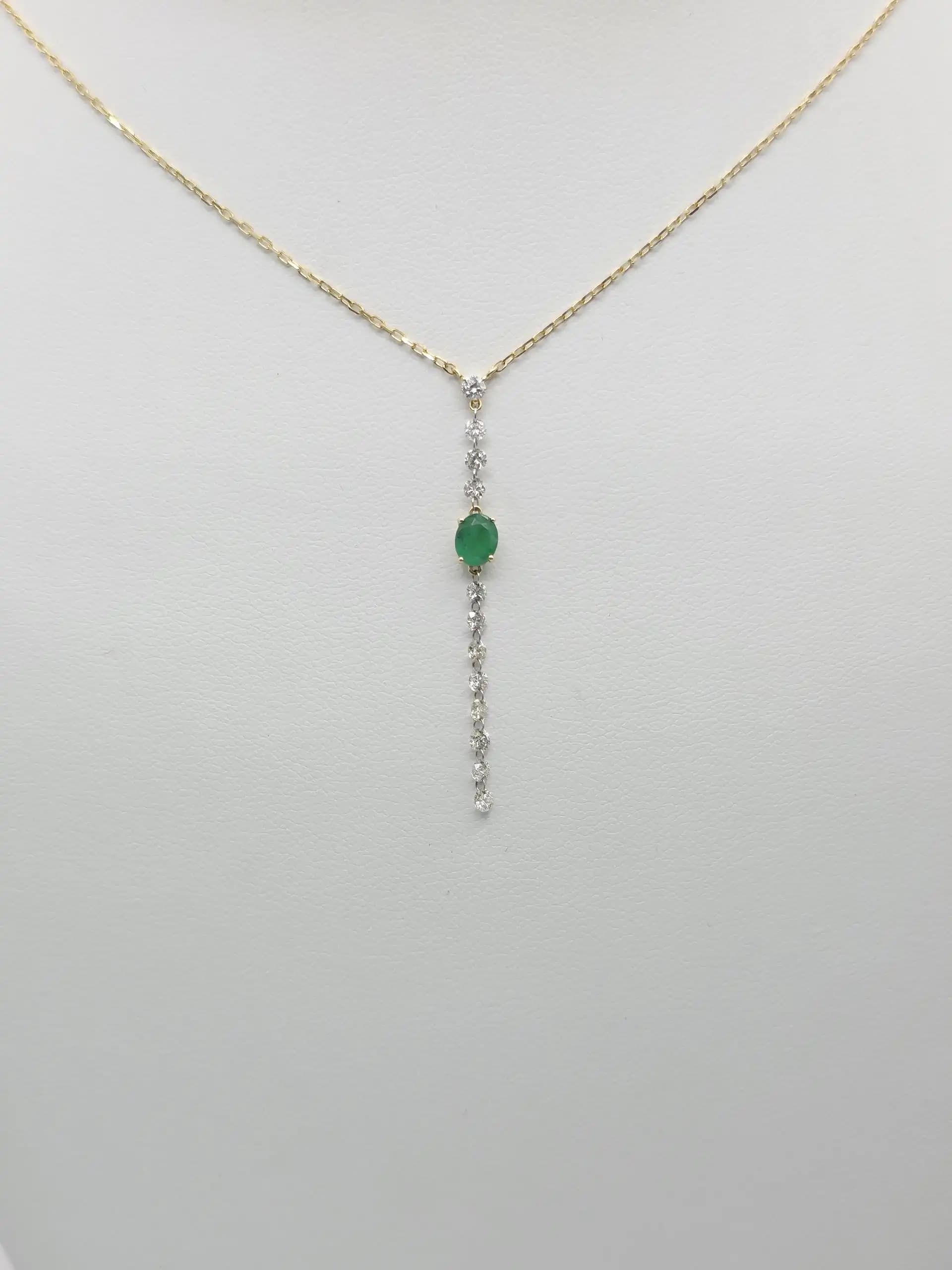 Emerlad and diamond Drop lariat Necklace