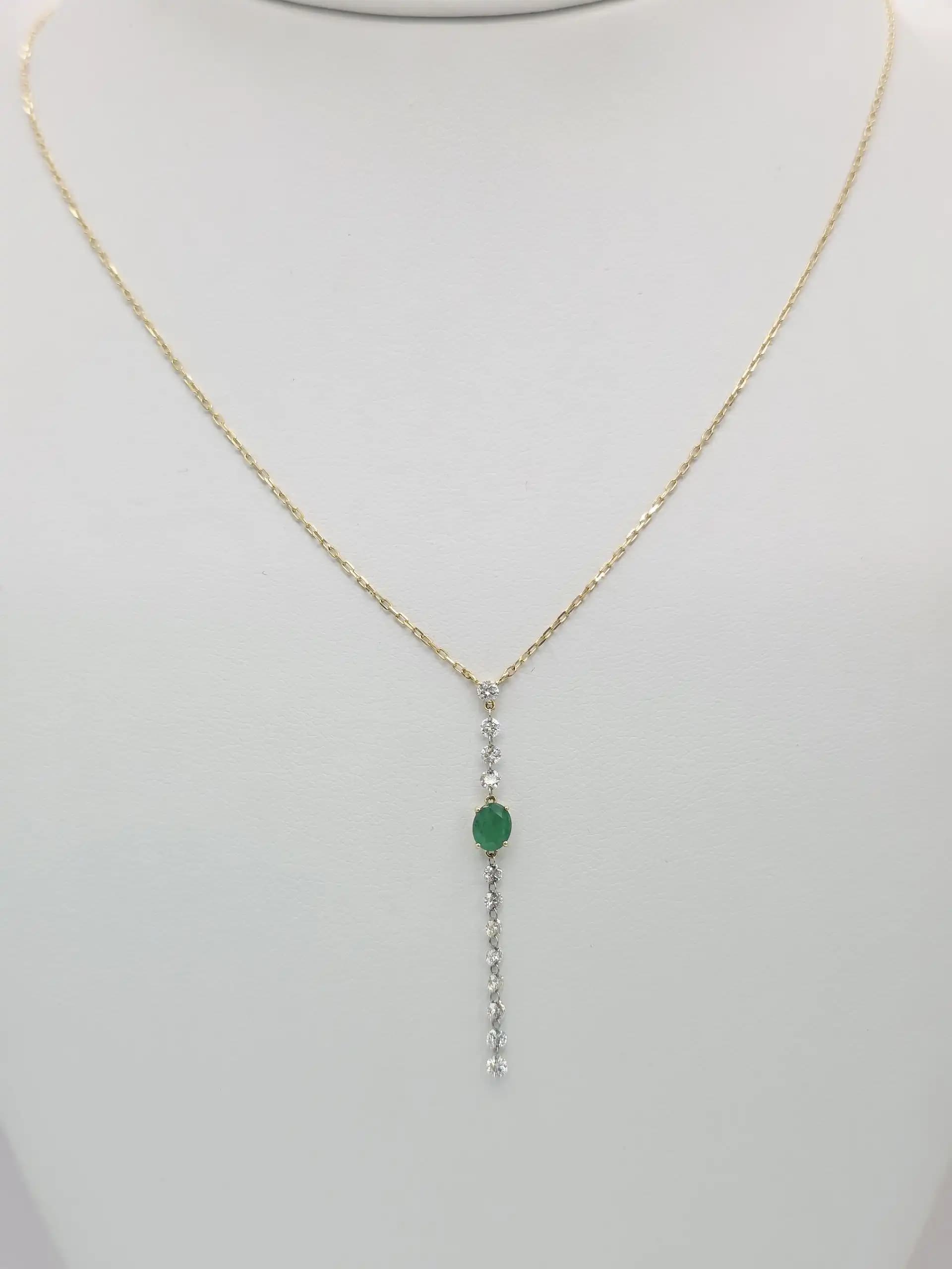 Emerlad and diamond Drop lariat Necklace