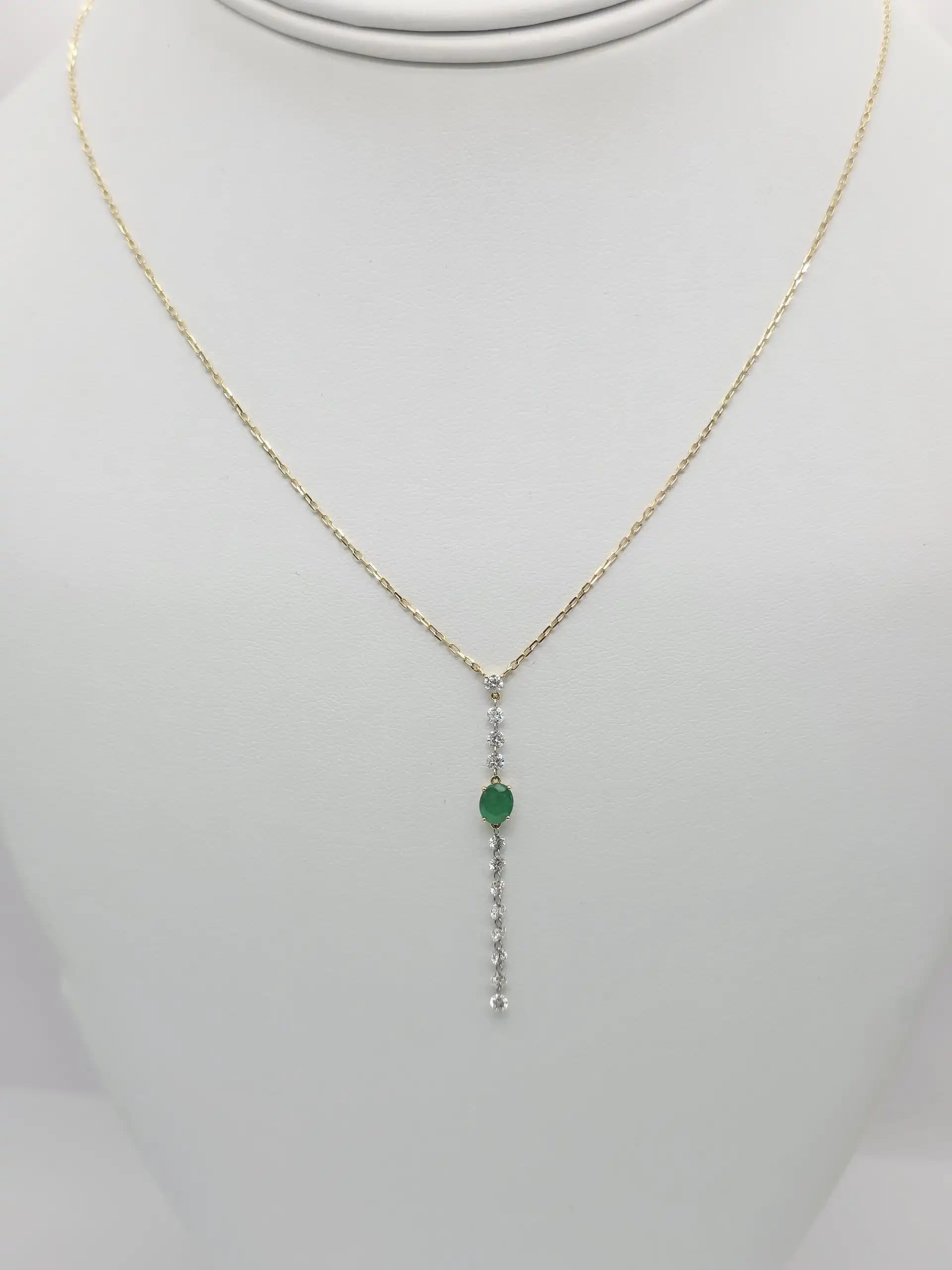 Emerlad and diamond Drop lariat Necklace