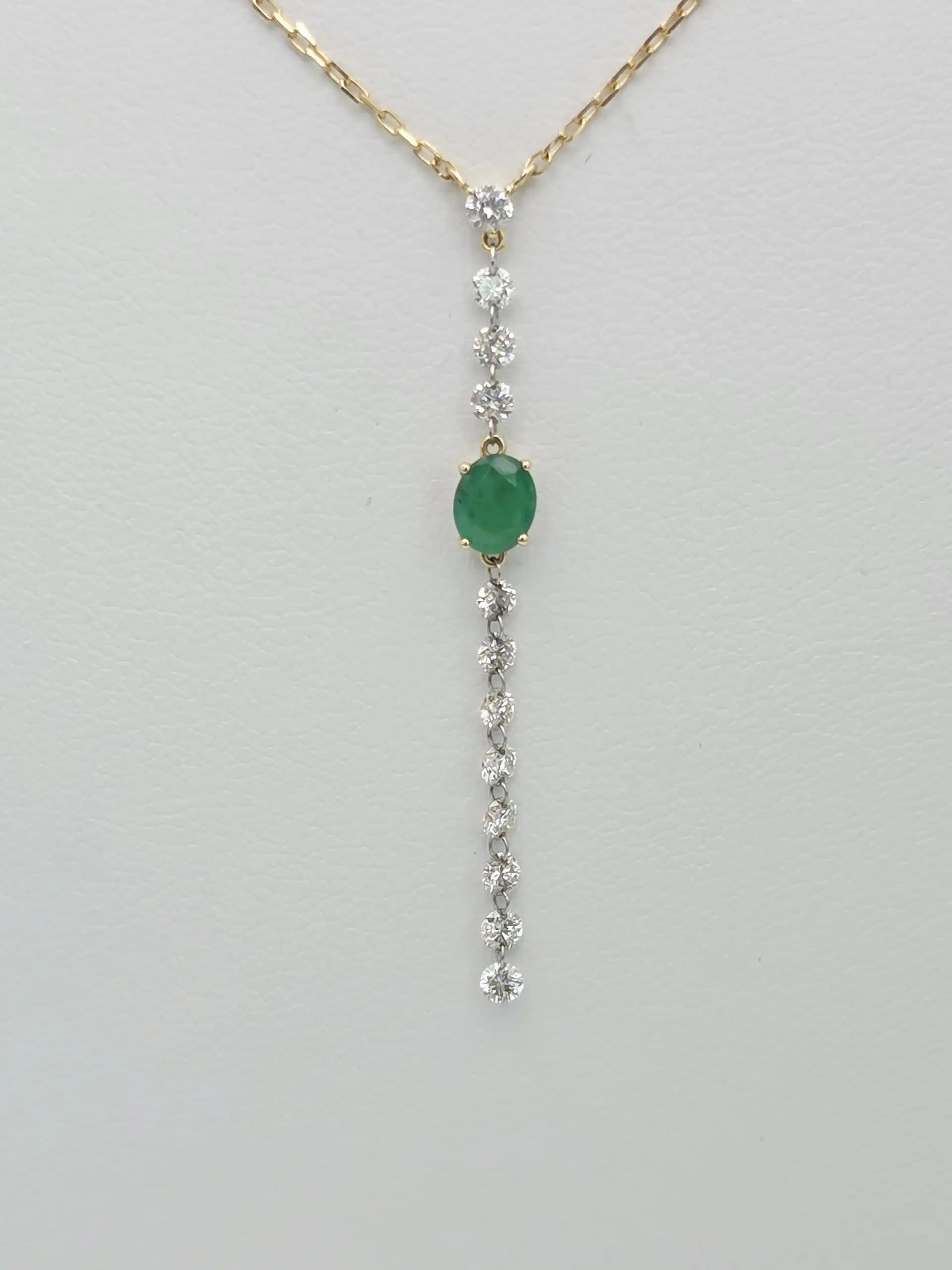 Emerlad and diamond Drop lariat Necklace