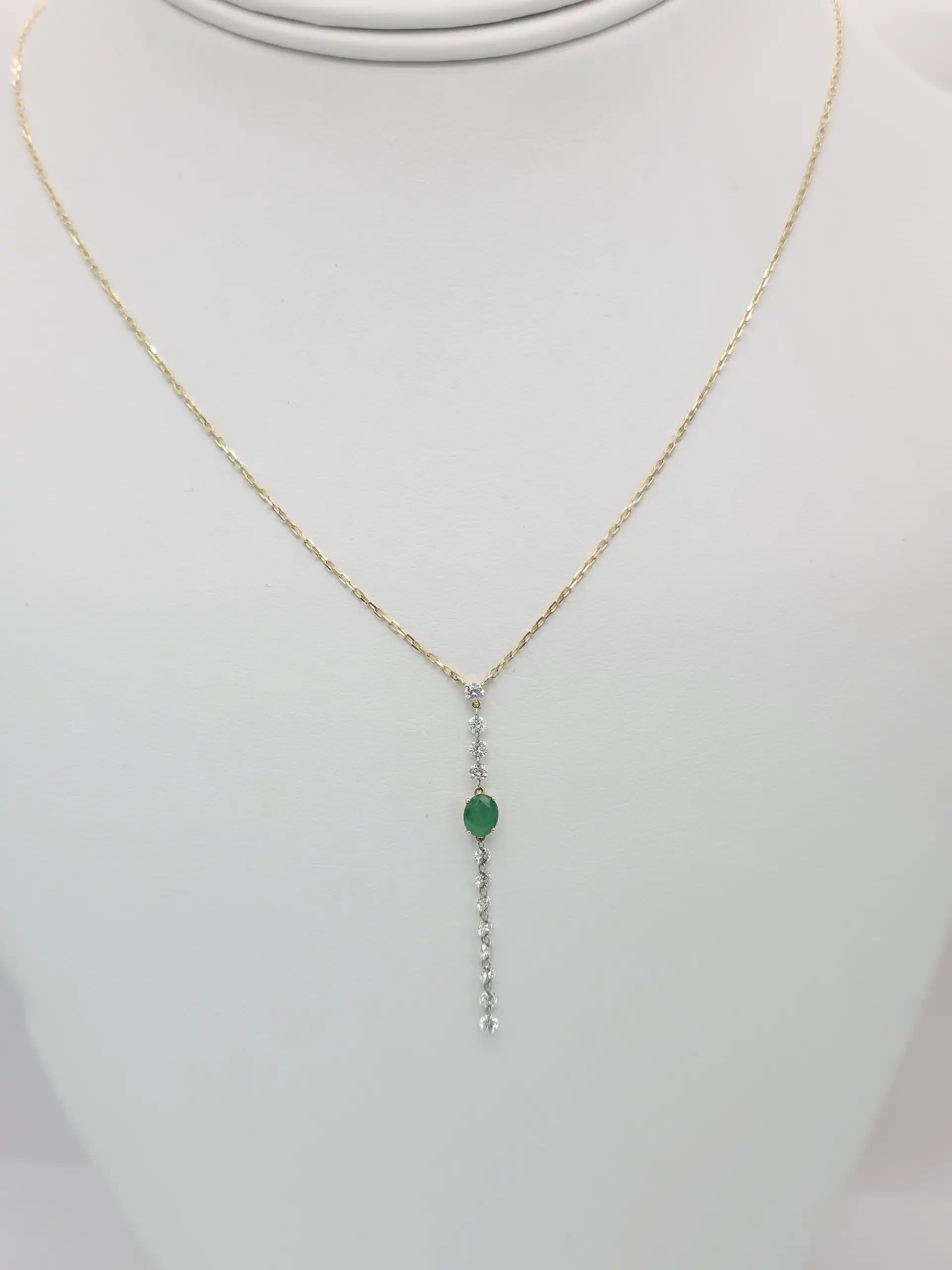 Emerlad and diamond Drop lariat Necklace