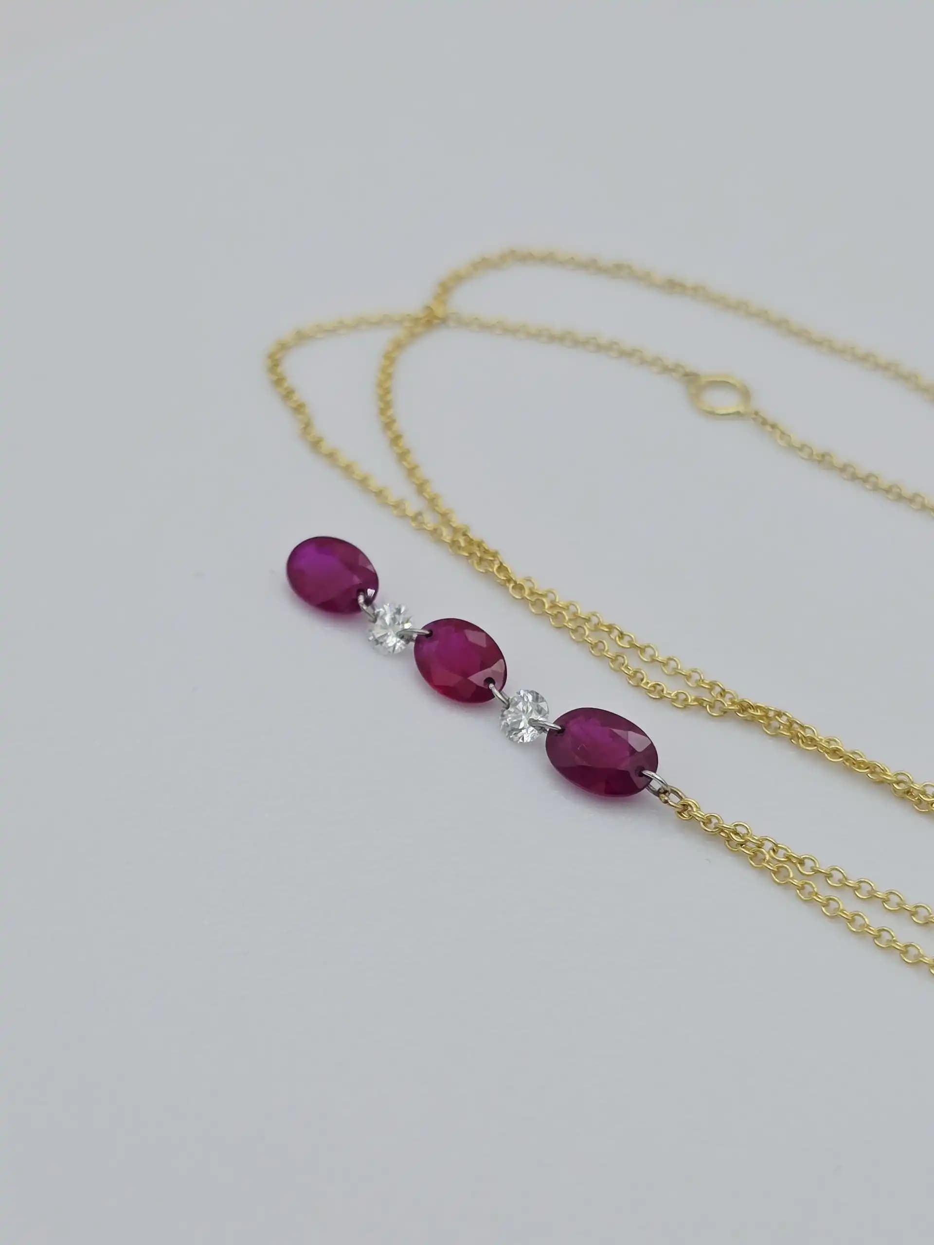 Ruby and Diamond Drop Lariat Necklace