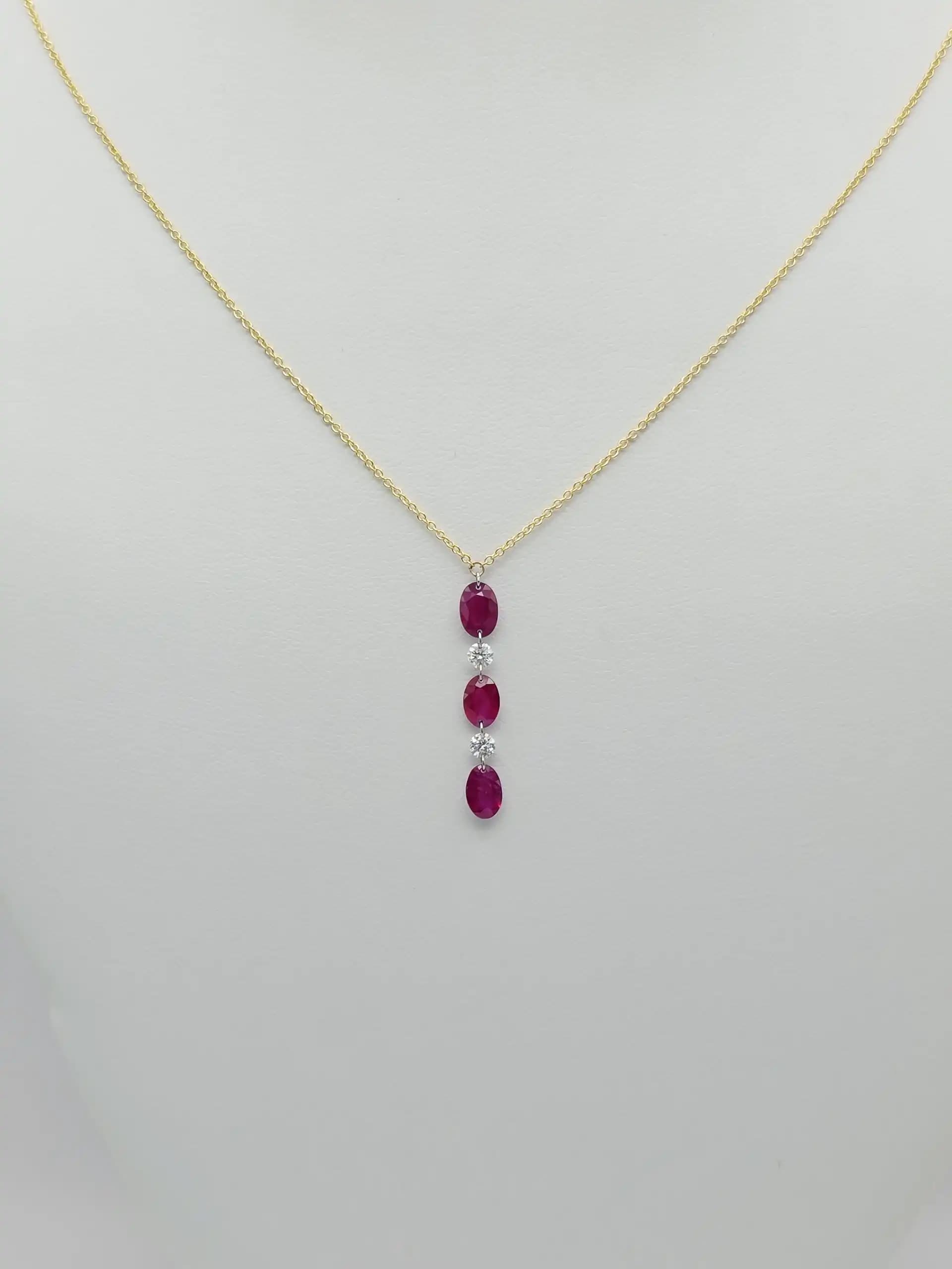 Ruby and Diamond Drop Lariat Necklace