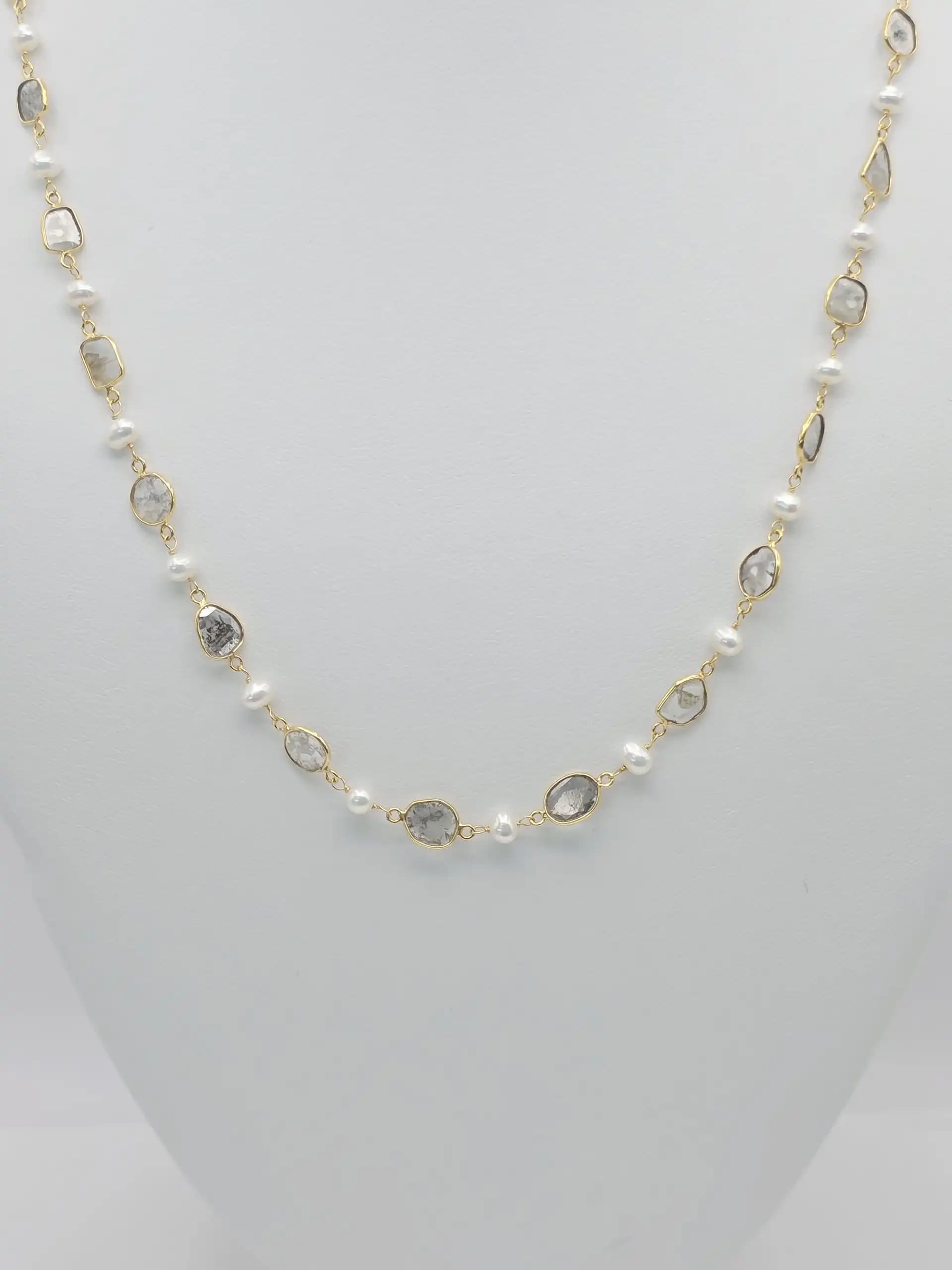 Diamond with Natural Pearl Neckllace