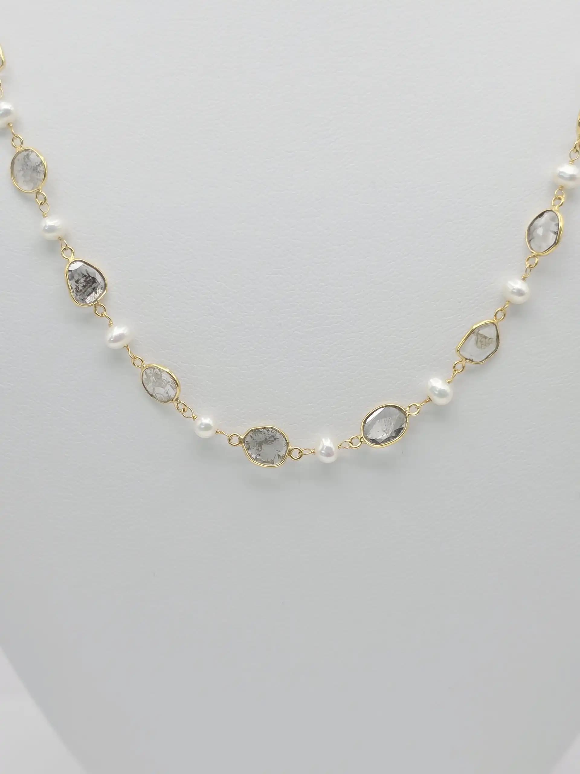 Diamond with Natural Pearl Neckllace