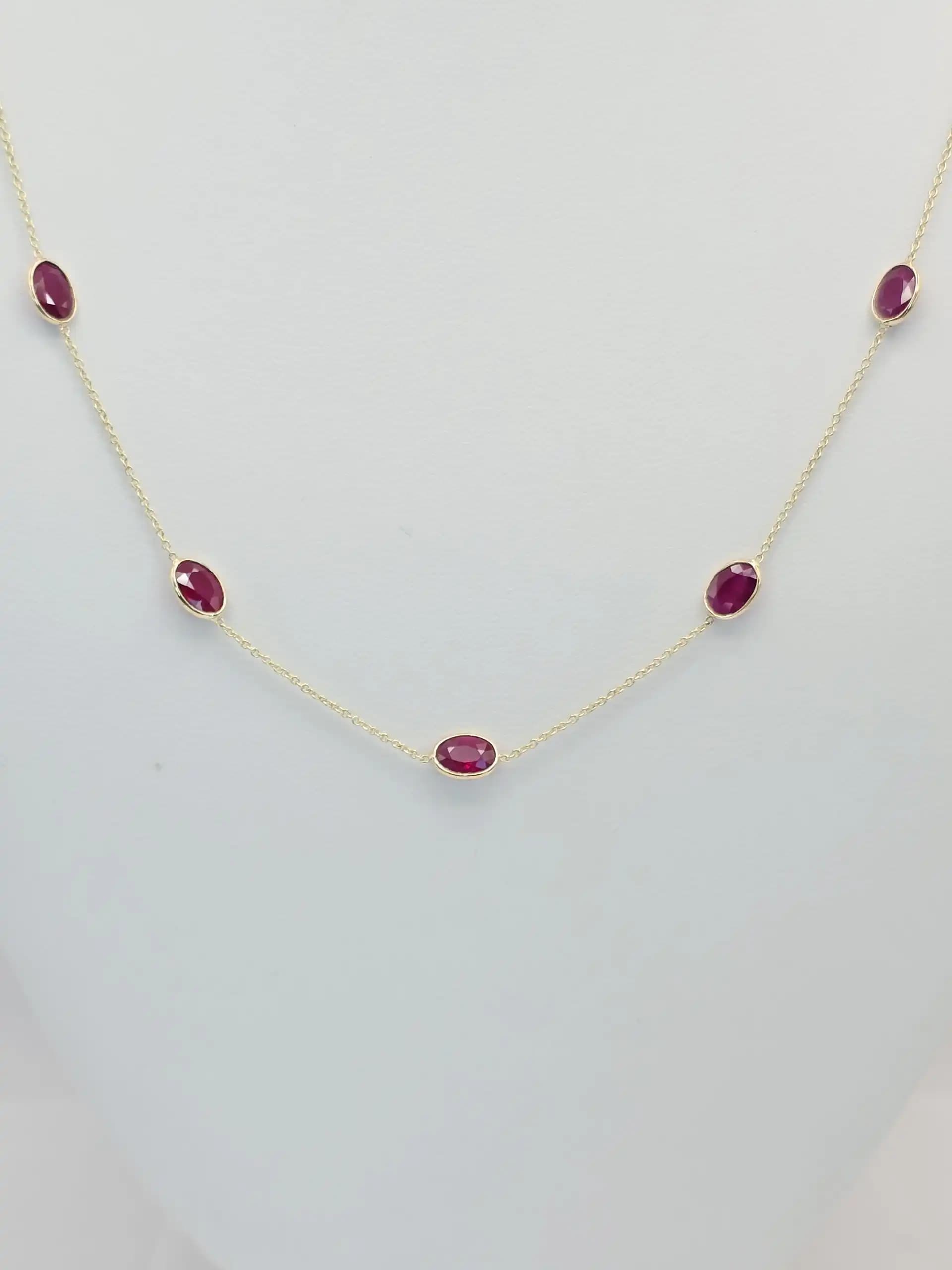 Oval Shape Natural Ruby Station Necklace