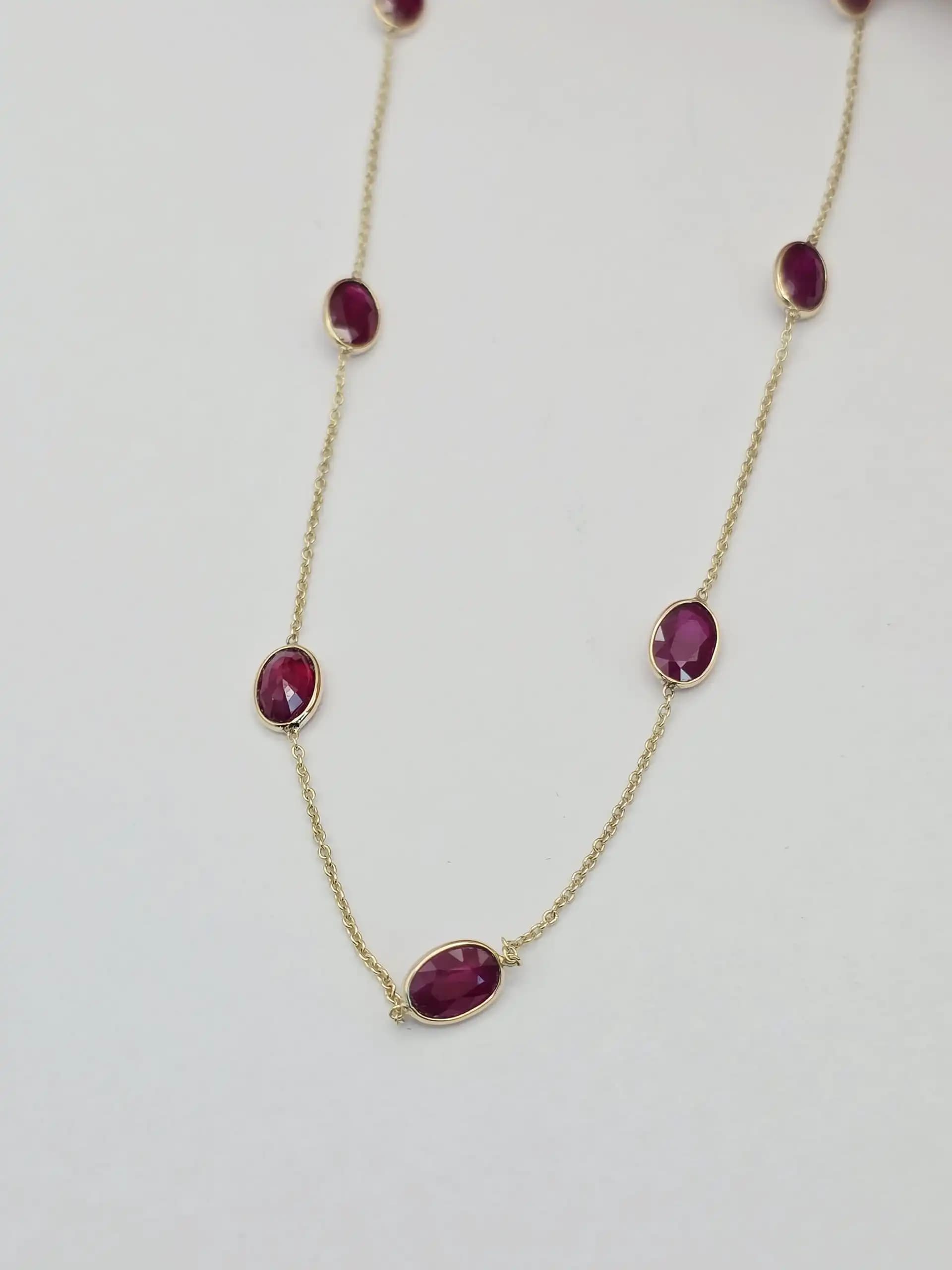 Oval Shape Natural Ruby Station Necklace