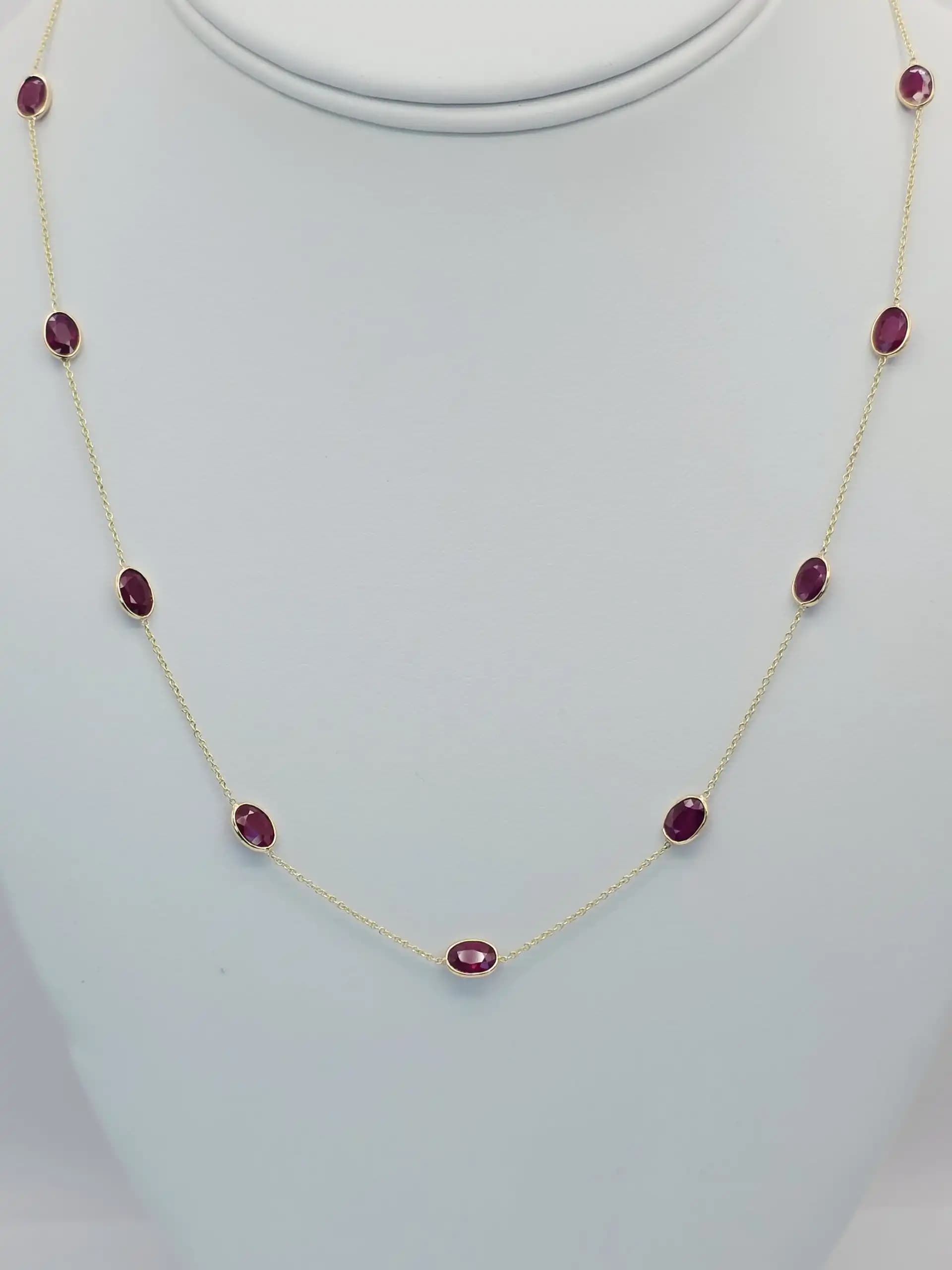 Oval Shape Natural Ruby Station Necklace