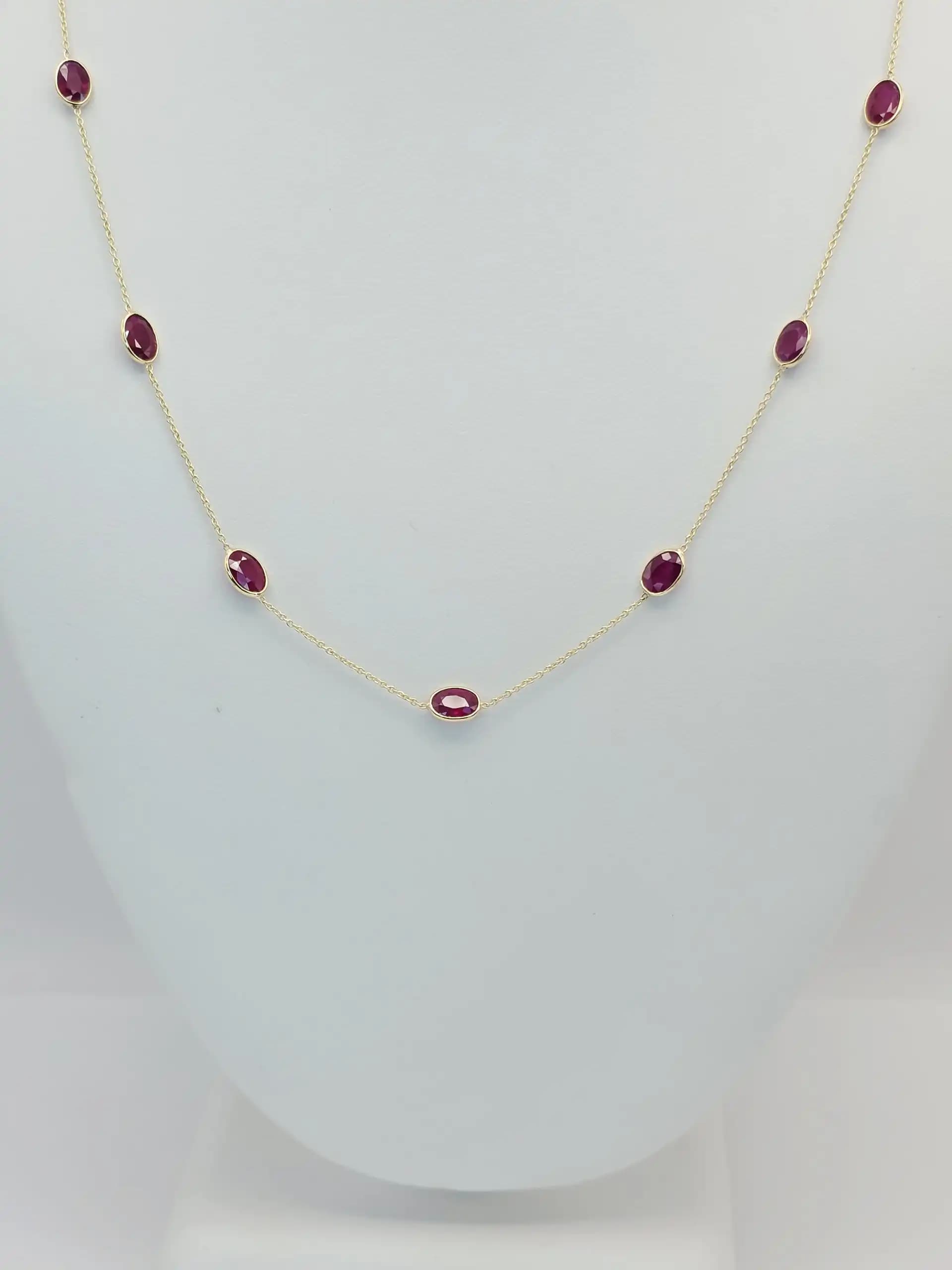 Oval Shape Natural Ruby Station Necklace