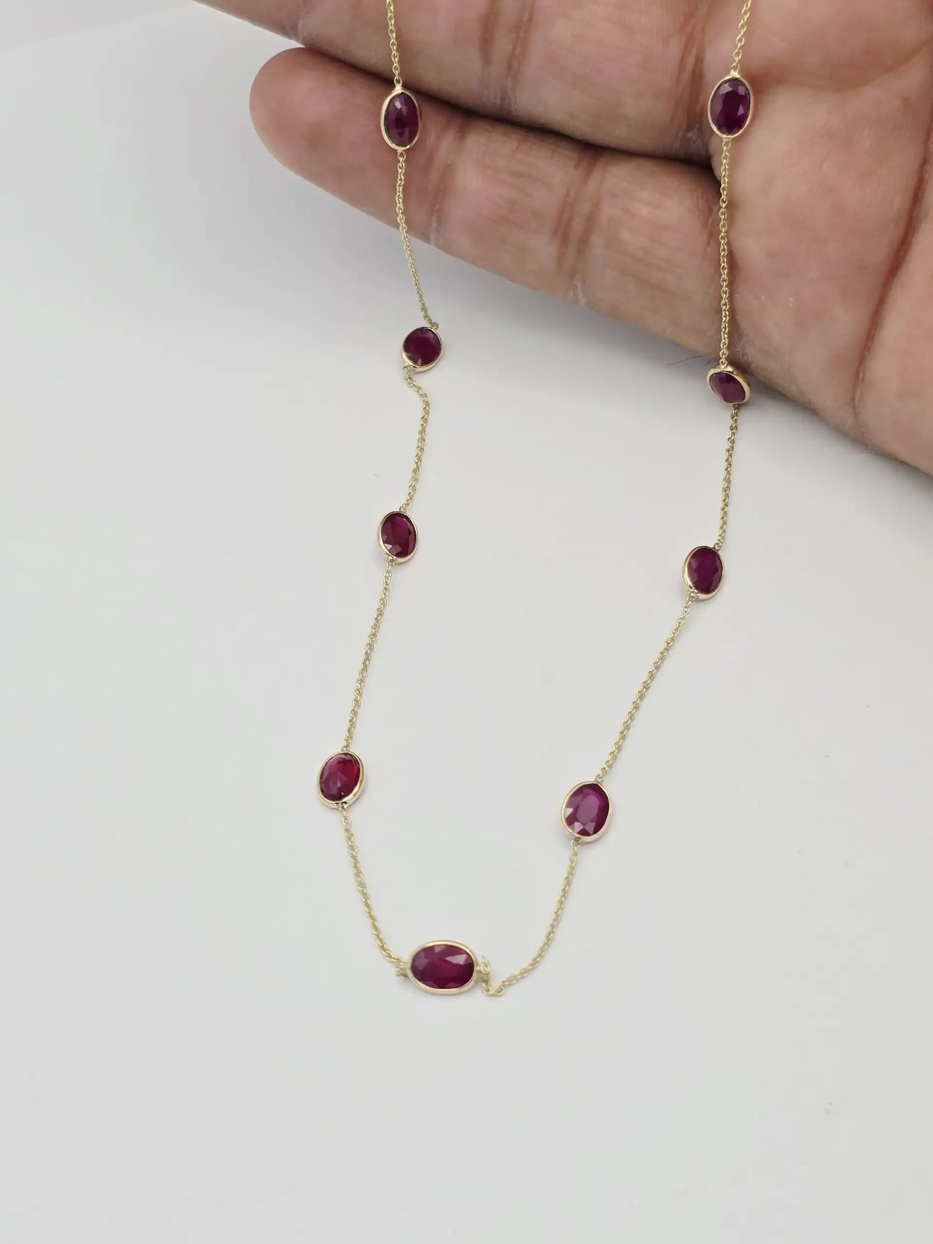Oval Shape Natural Ruby Station Necklace