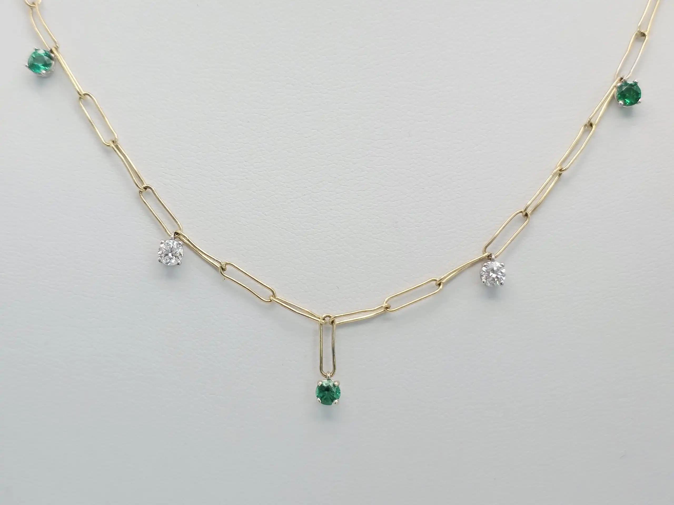 Diamond Emerlad Paperclip chain Necklace
