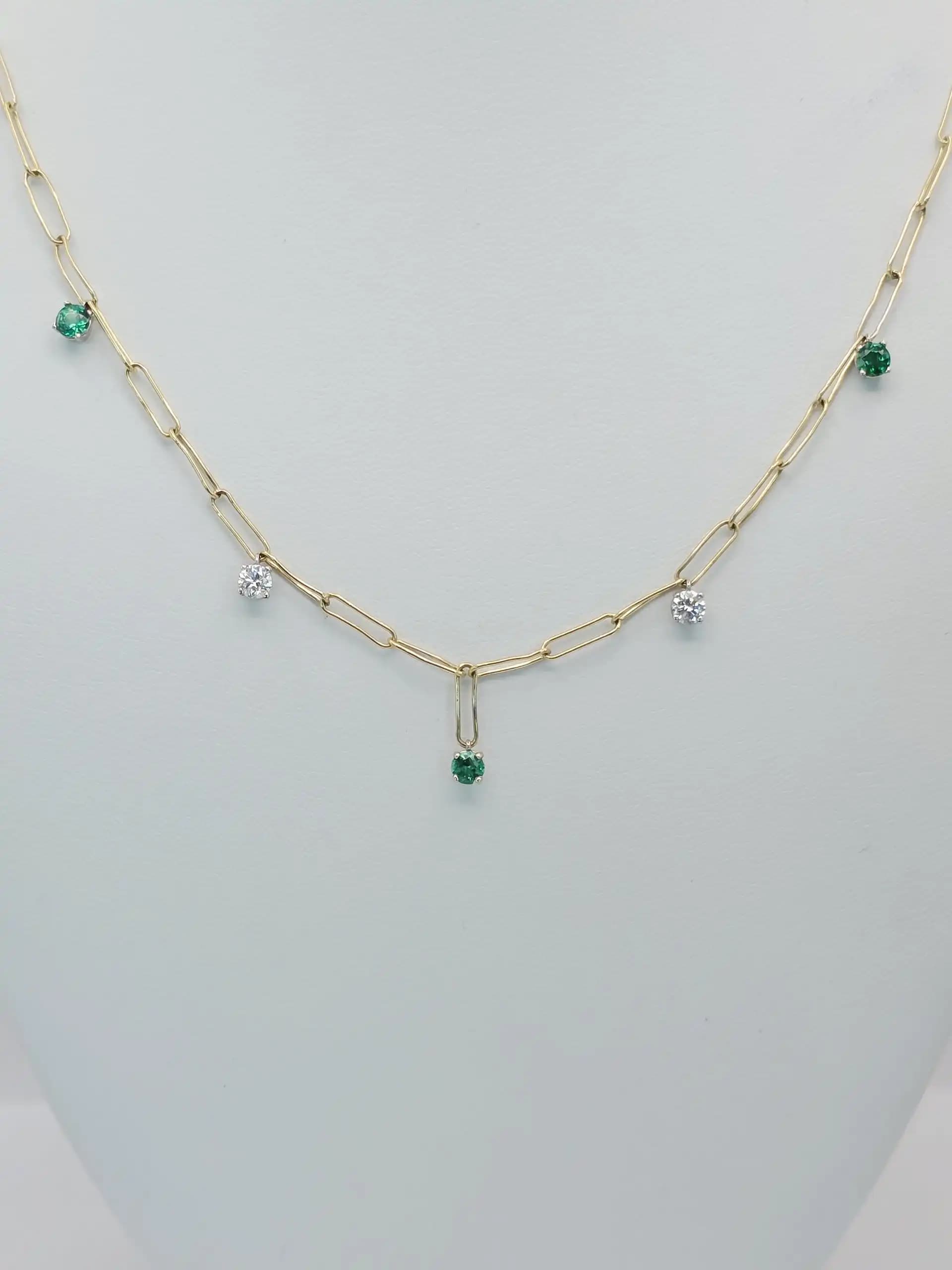 Diamond Emerlad Paperclip chain Necklace