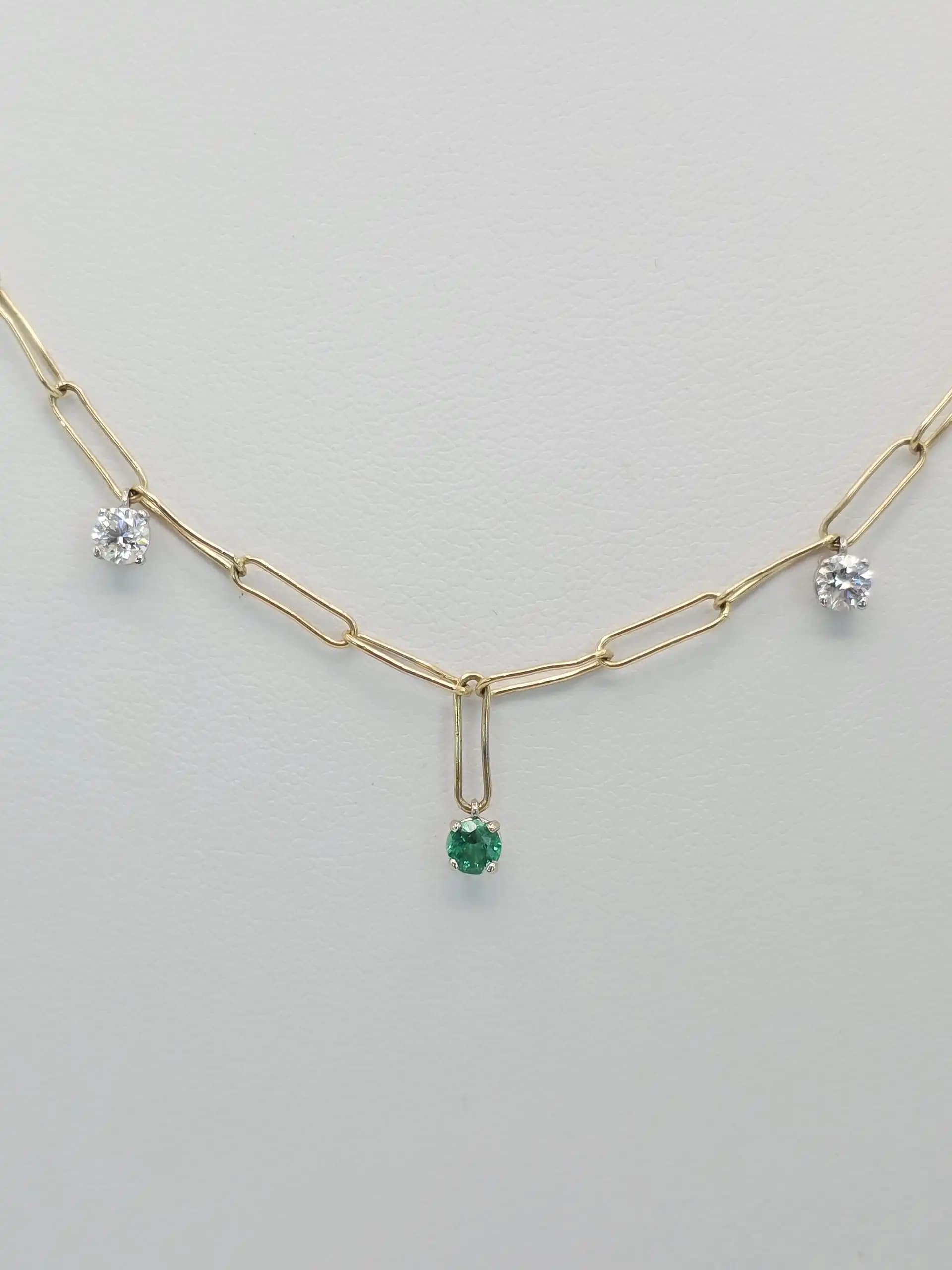 Diamond Emerlad Paperclip chain Necklace
