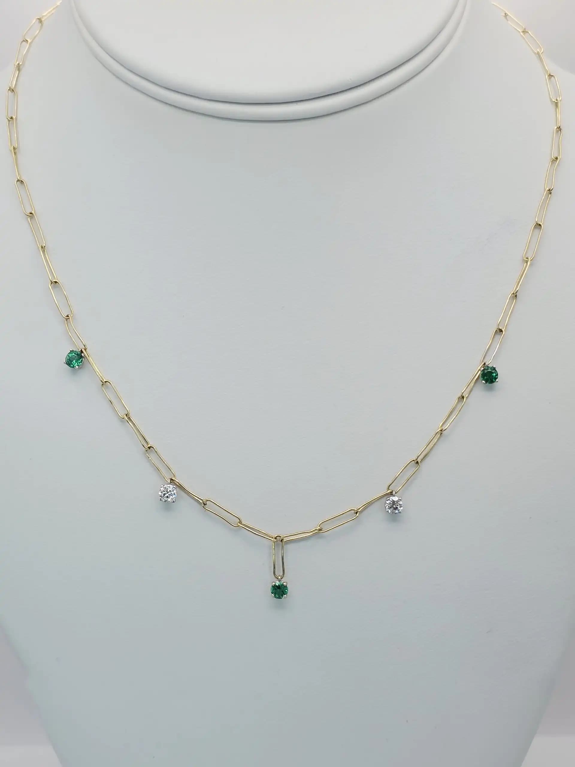 Diamond Emerlad Paperclip chain Necklace