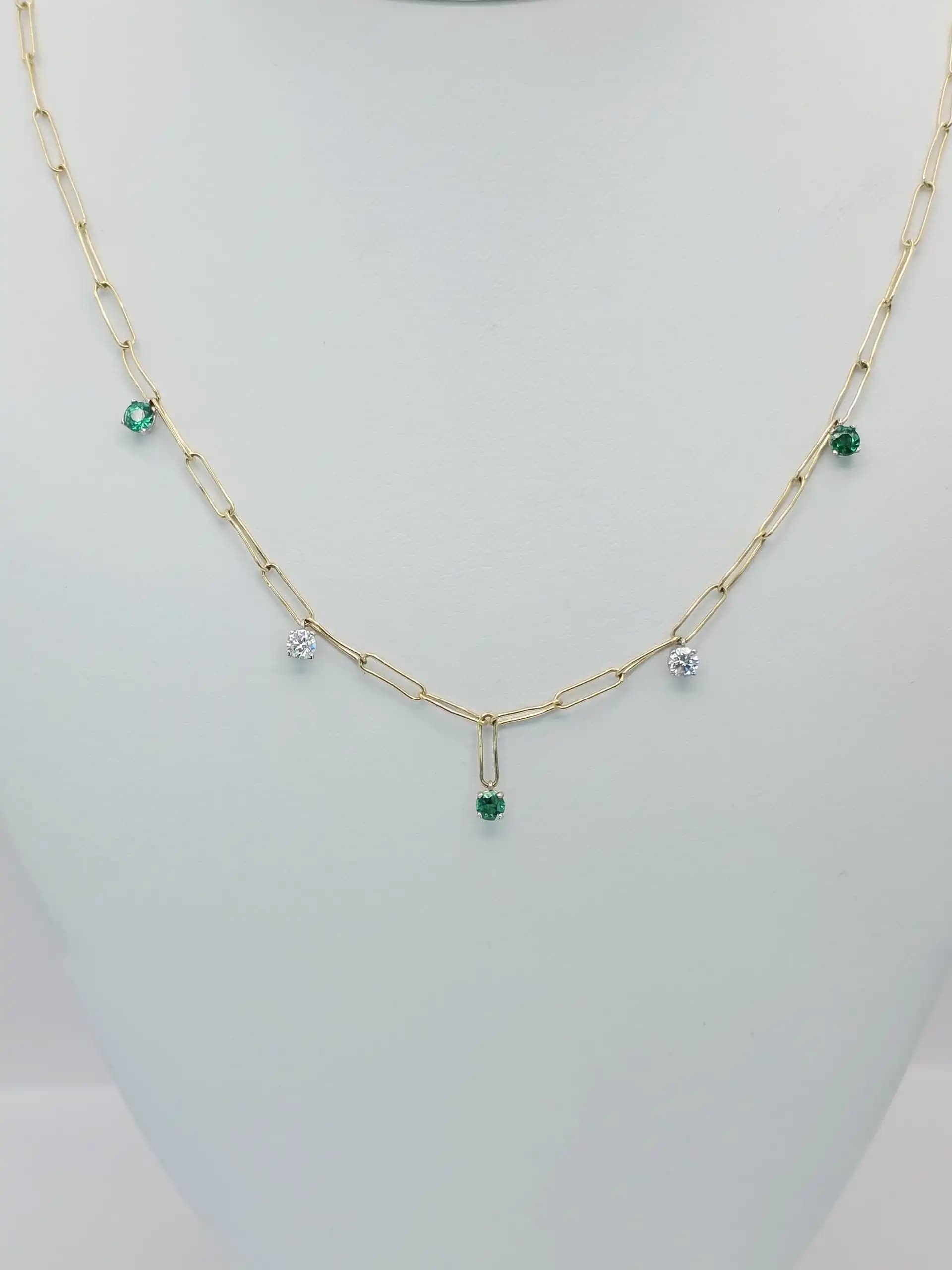 Diamond Emerlad Paperclip chain Necklace