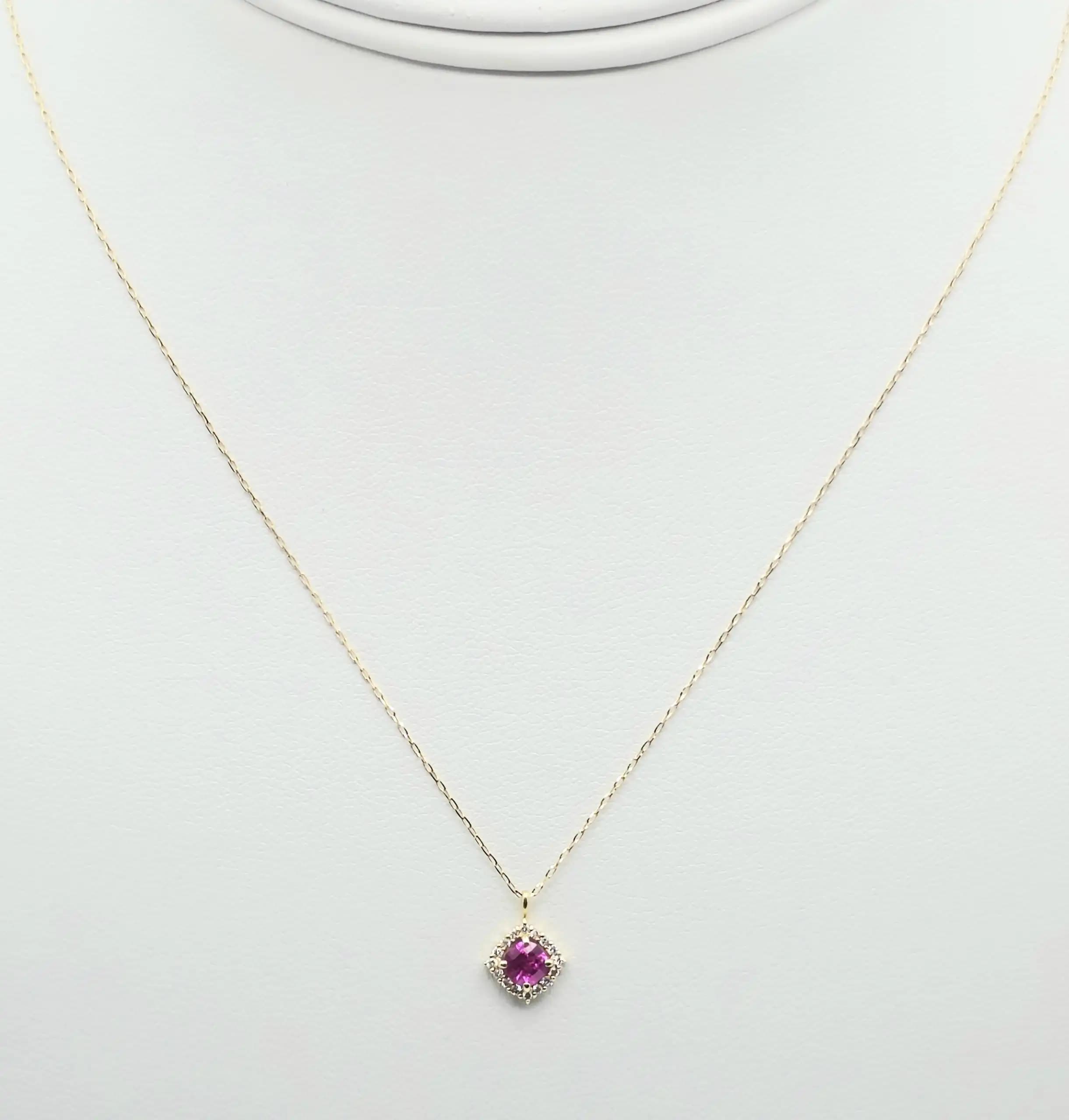 0.20 ct Cushion shape natural ruby with holo diamond pendent necklace