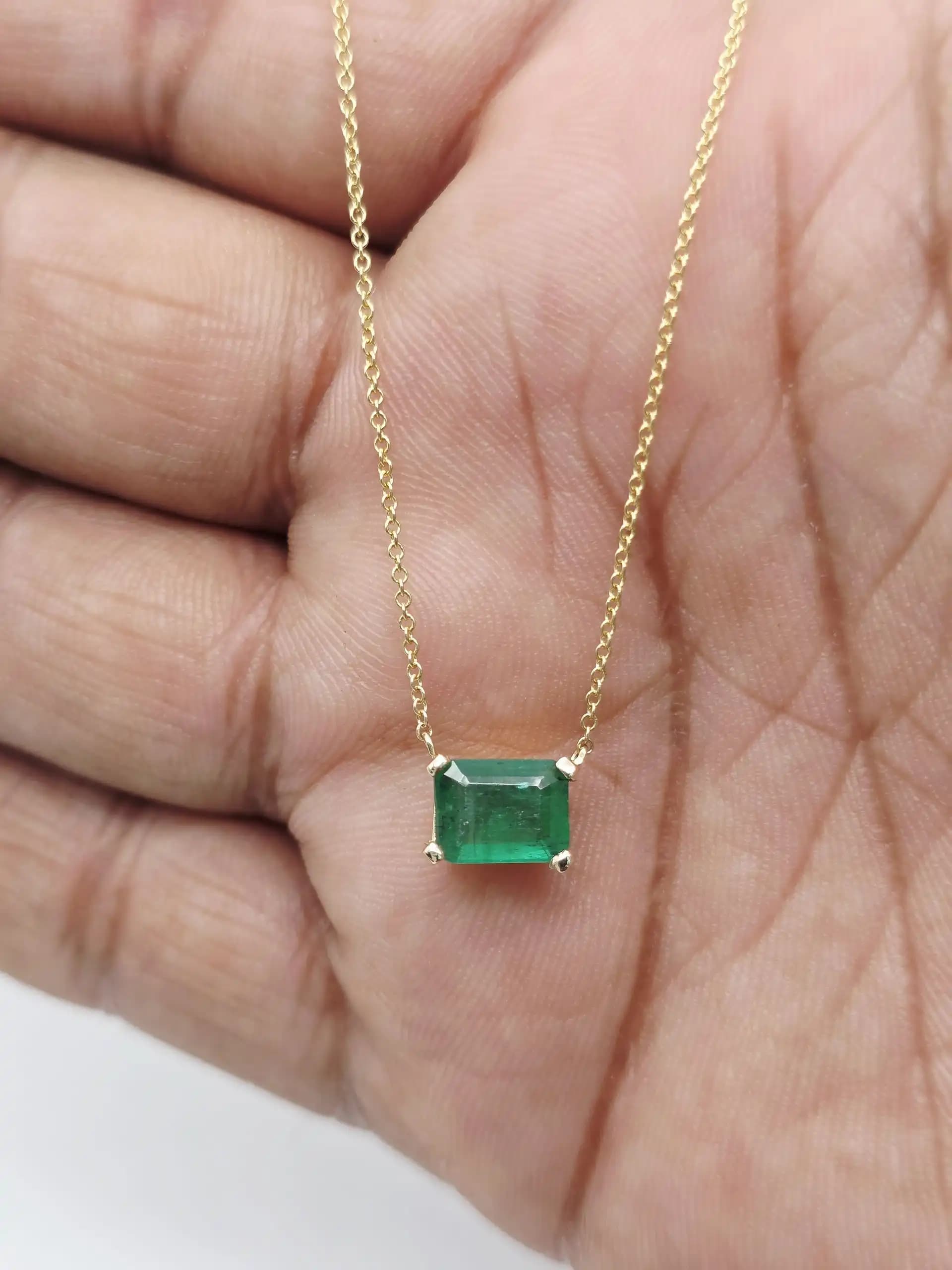 East-West Emerlad cut Solitaire Necklace