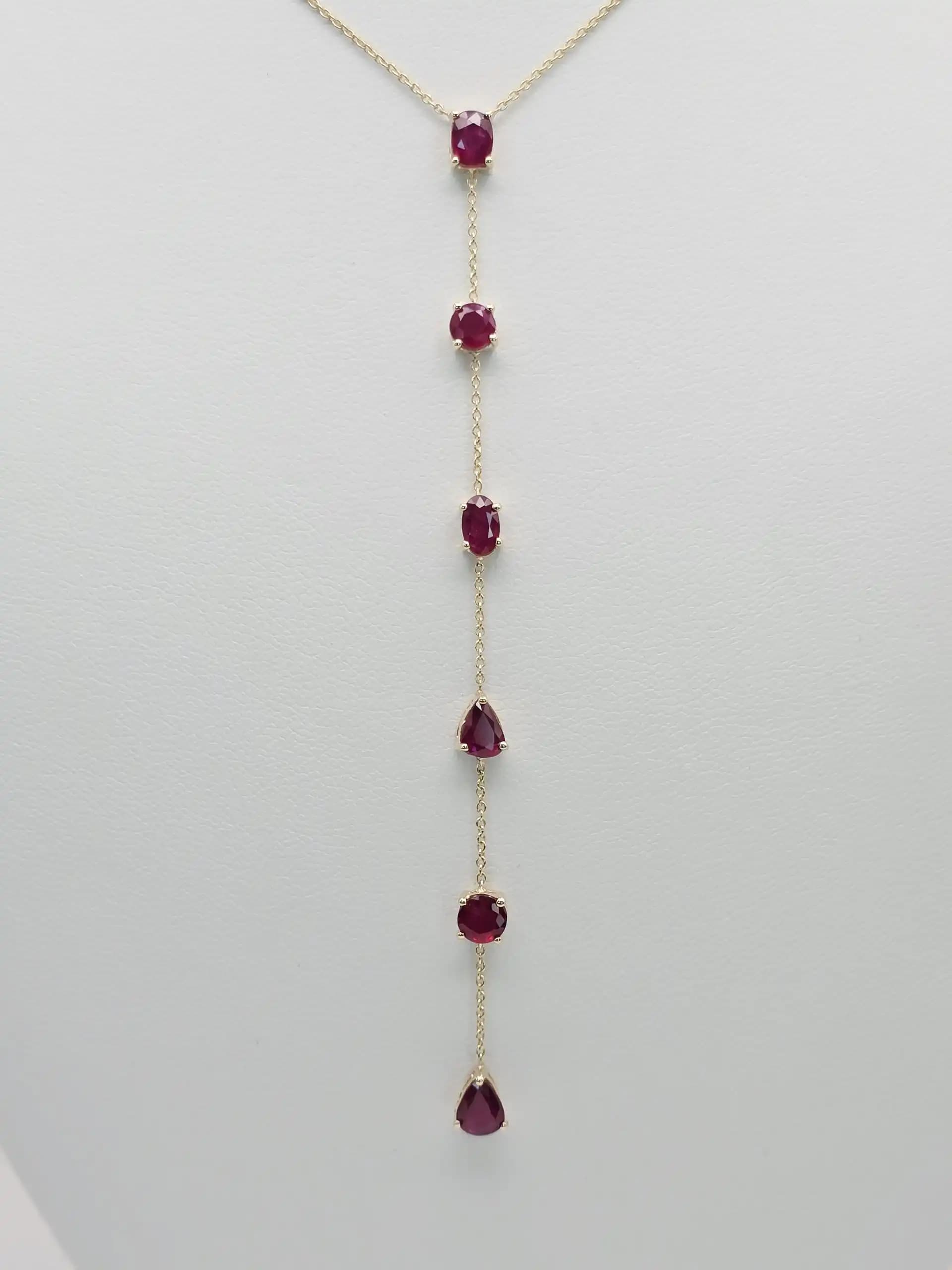 Multi Shape natural Ruby Lariat Necklace