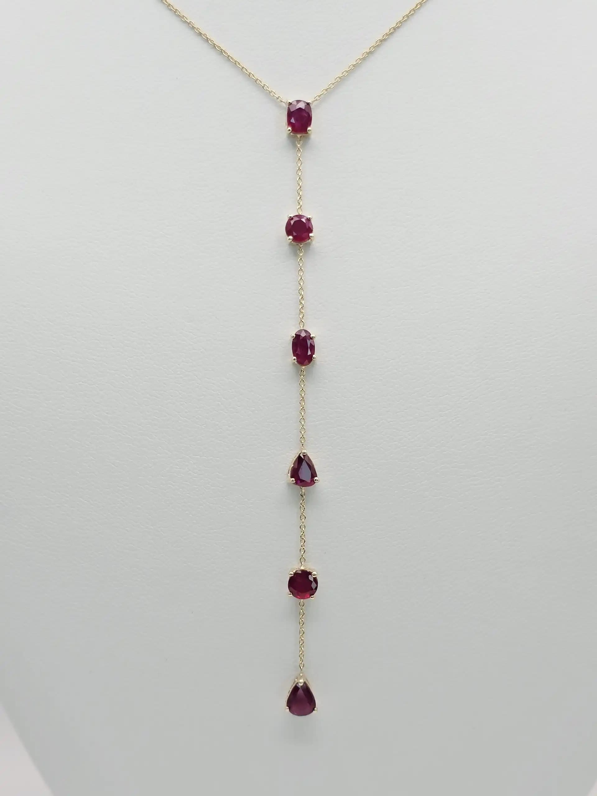 Multi Shape natural Ruby Lariat Necklace