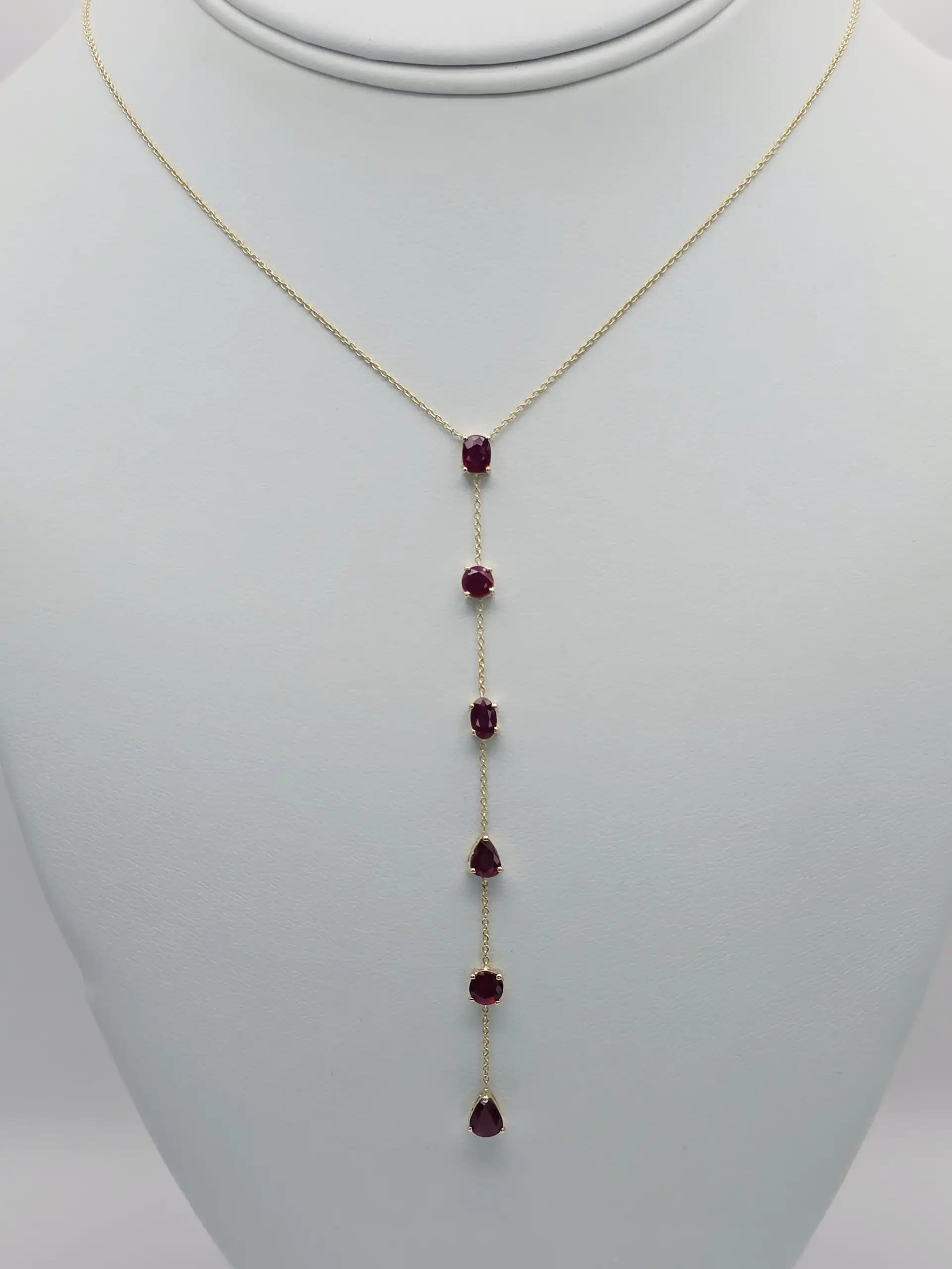 Multi Shape natural Ruby Lariat Necklace