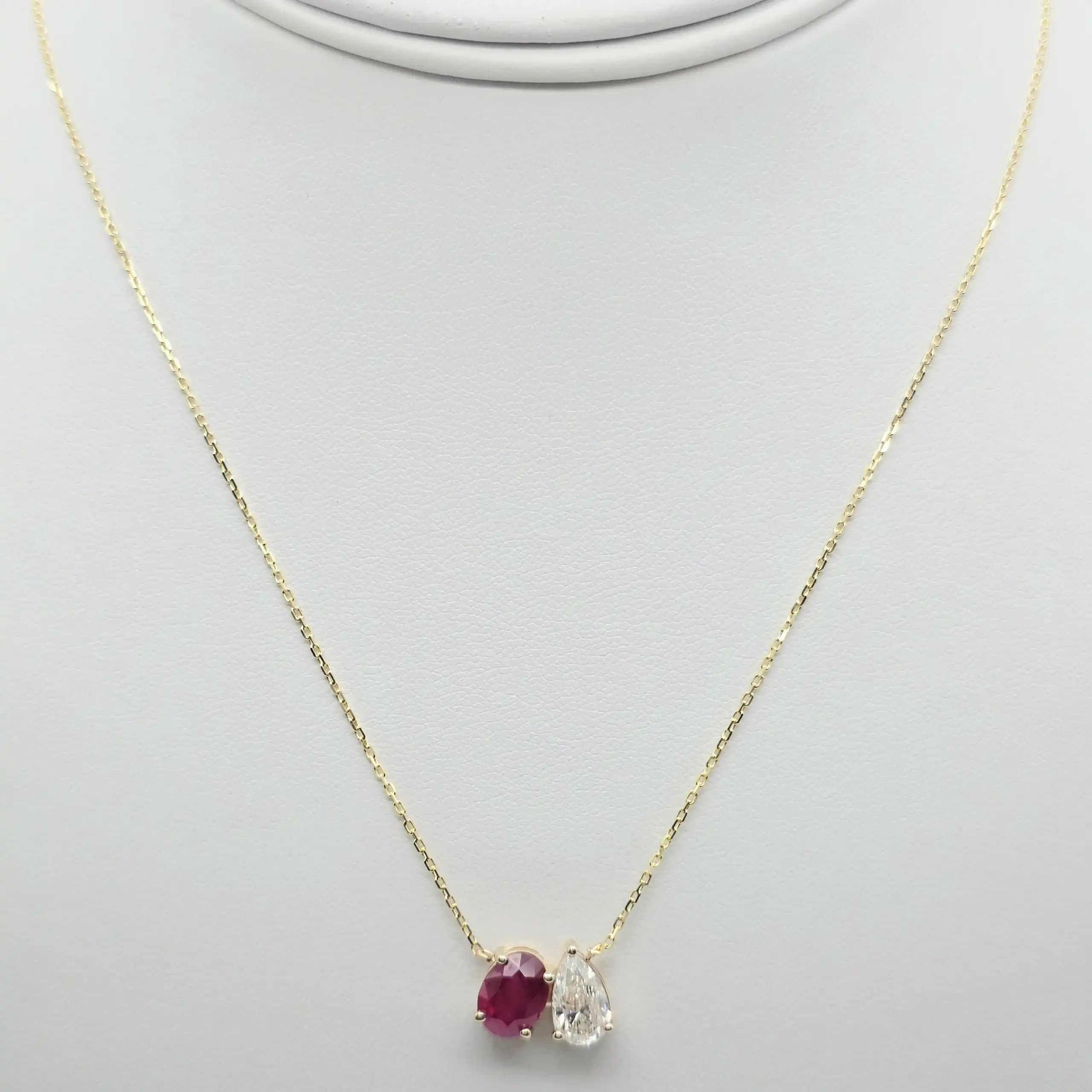 2 Cts Oval shape Natural ruby and 1 cts pear shape natural diamond necklace