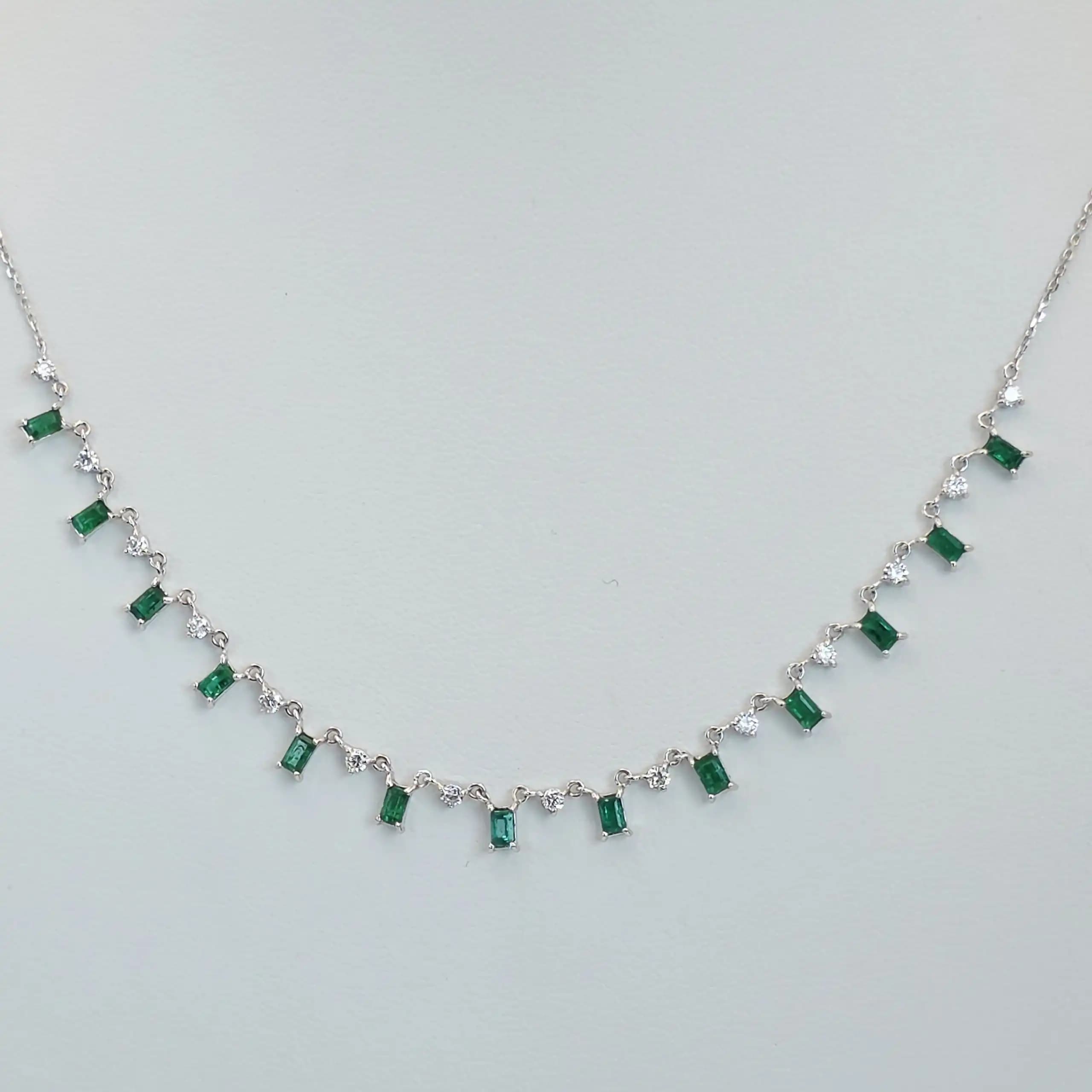 Emerlad and Diamond Dangle Fringe Necklace