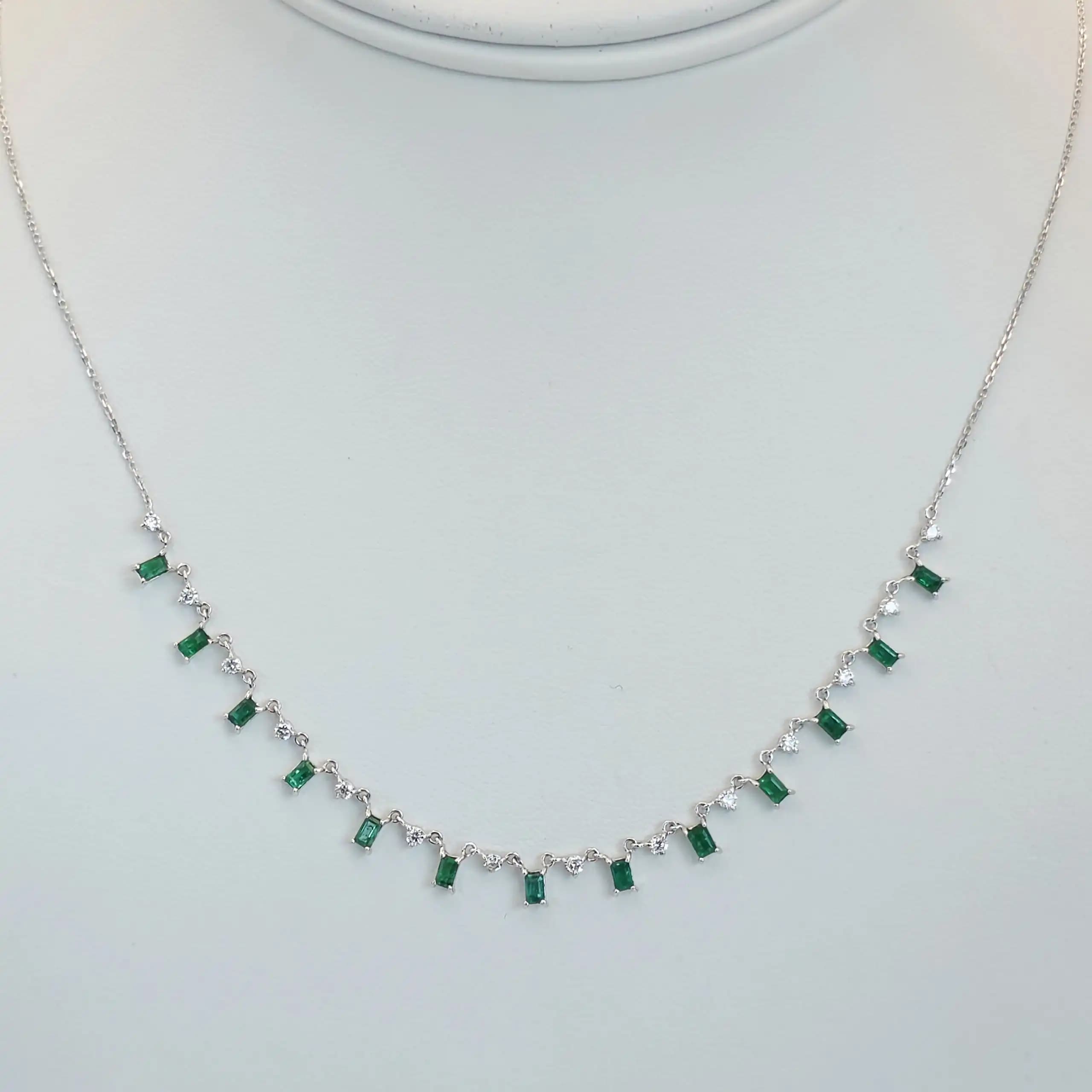 Emerlad and Diamond Dangle Fringe Necklace